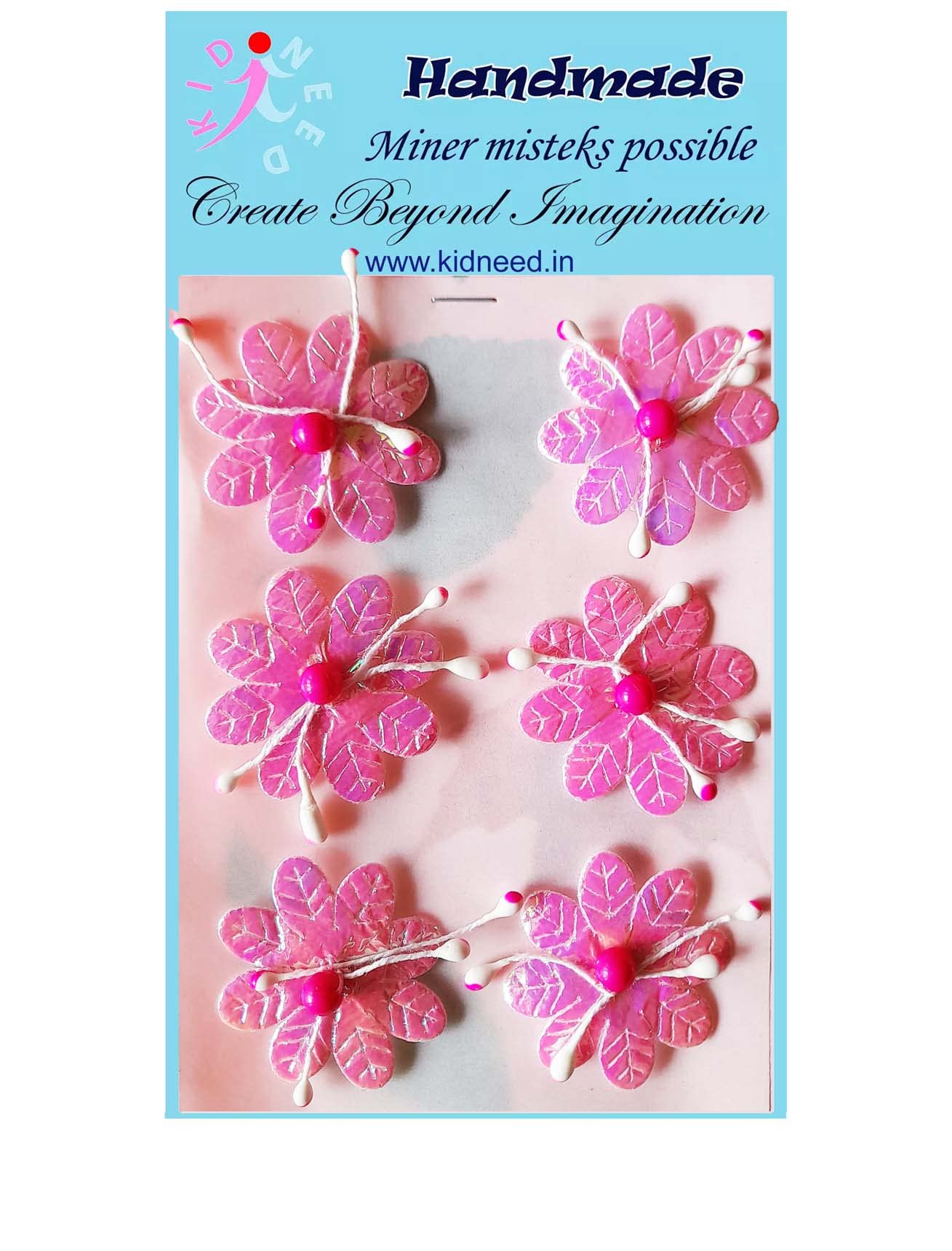 Kidneed Designer Self-Adhesive Scrapbook Journaling Kid School Project Small Pink Bead Crest Flower for Craft 6pc-image-37