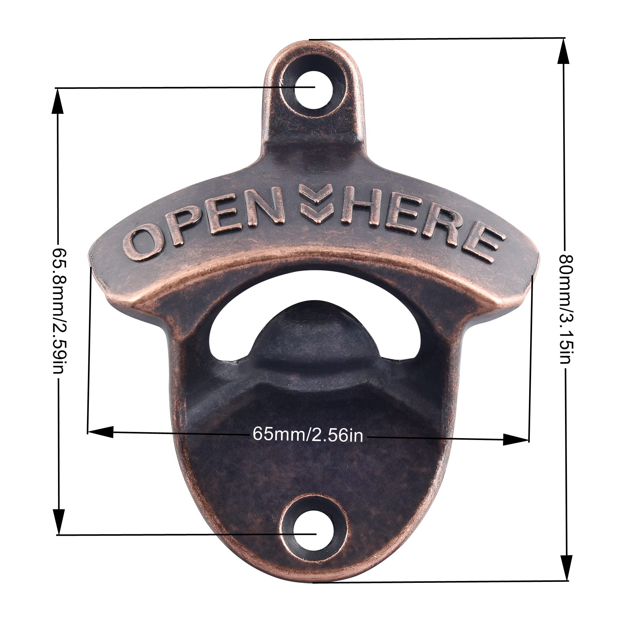 Magnetischer Bierflaschenöffner aus Edelstahl, zur Wandmontage, mit magnetischem Kappenfänger, eingebaut, rustikal, für Bierliebhaber, 5 Packungen (antikes Kupfer)