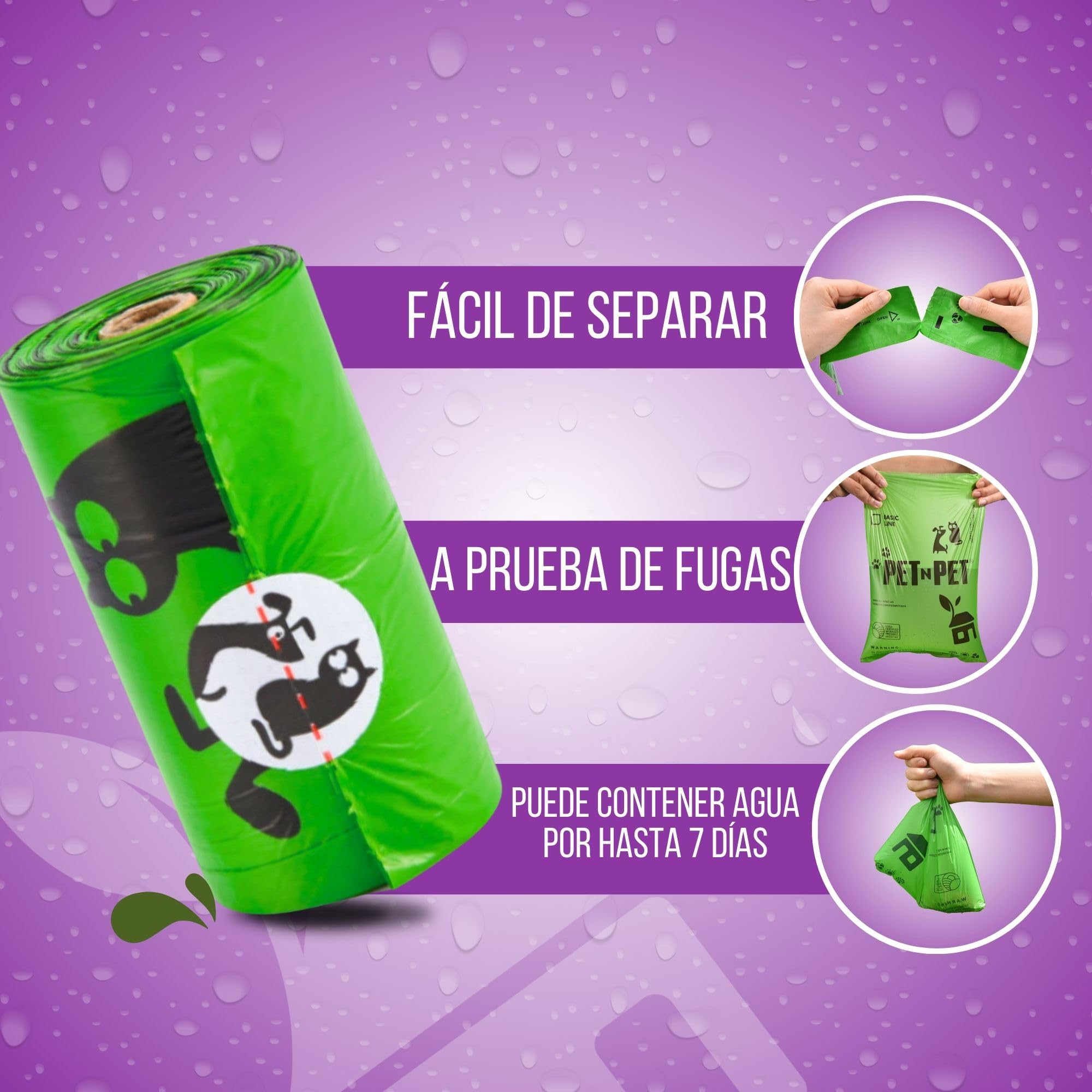 PET N PET Bolsas Caca Perro, 1080 Unidades (60 Rollos), Bolsas Perro Caca Extra Resistentes, 41% Biobased USDA Certified, Bolsas para Excrementos de Perros, Dog Poop Bags, Lavendelduft