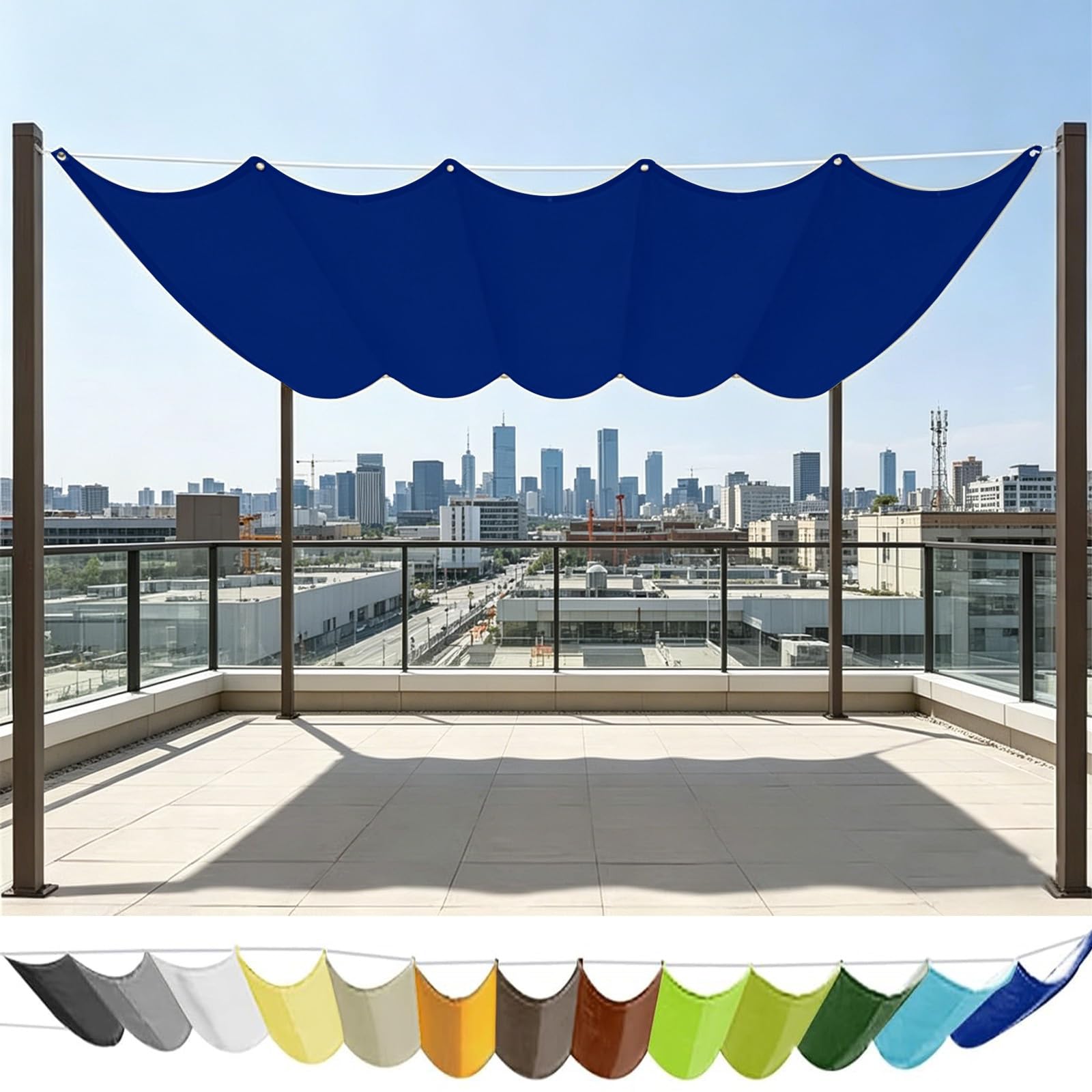 Voile d'ombrage rétractable vague 340x700 cm en polyester bleu foncé