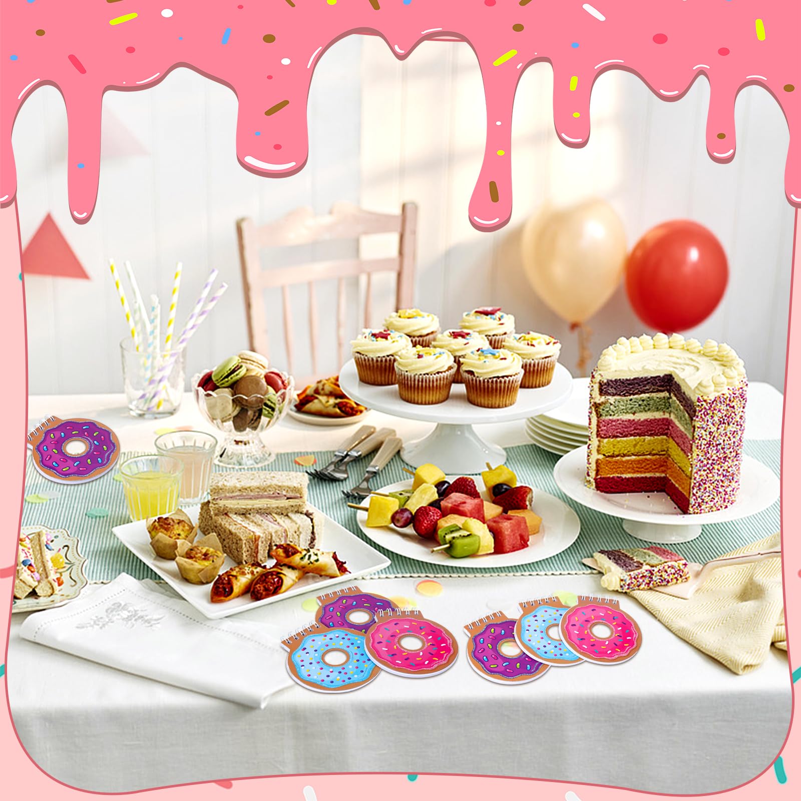 Mini-Spiralnotizbuch, niedliches Donut-Notizbuch, Geburtstags-Notizblock, Kawaii-Donut-Notizblock, Notizbücher für Kinder, Partygeschenke, Geschenktütenfüller, 8,5 x 9,5 cm, 24 Stück