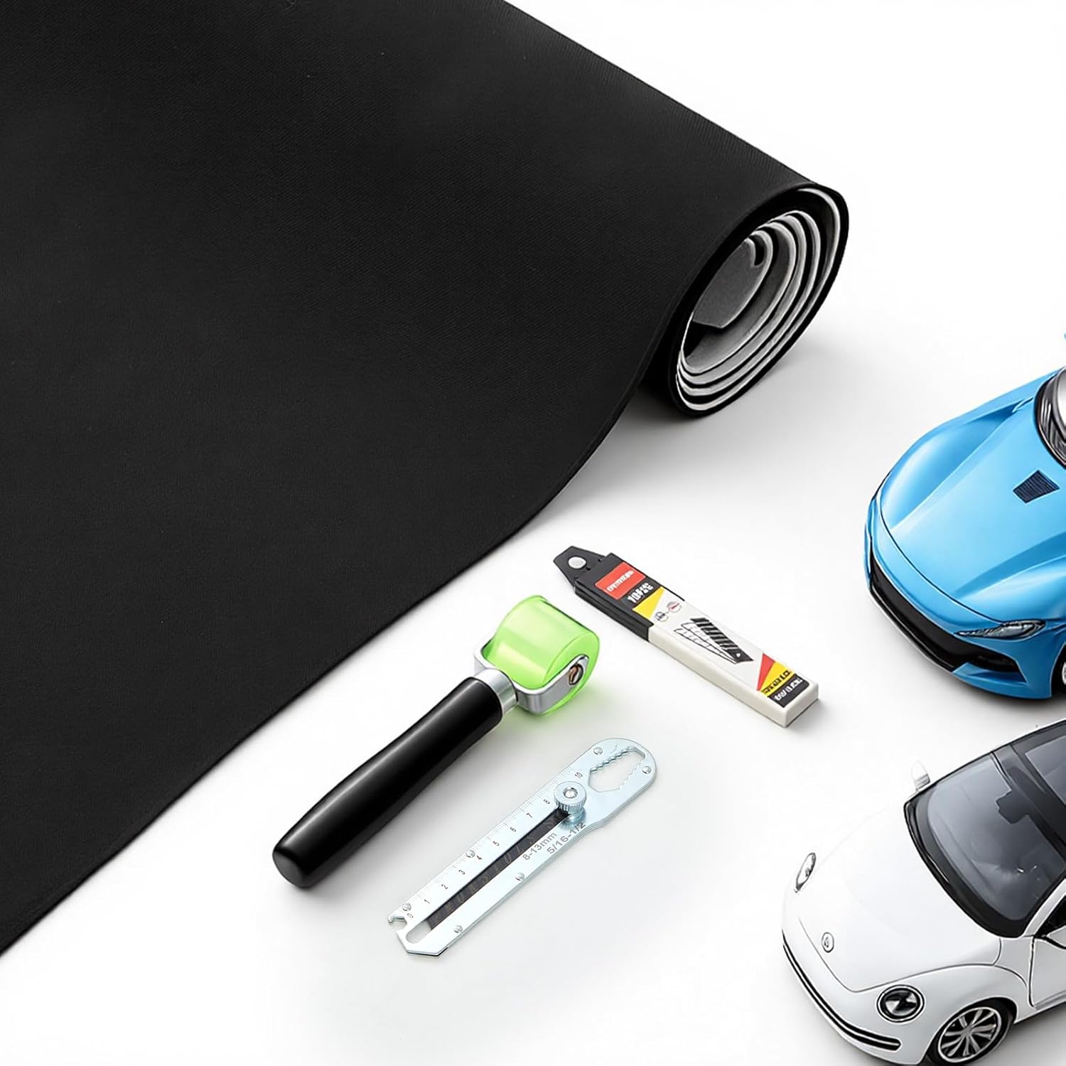 Headliner Fabric 98" L x 59" W Mesh Type Headliner Material Scrim Foam Padding with 1/9" Foam Backing Rubber Seam Roller Utility Knife and Glove for DIY Automotive Rv Boat Home Ceiling Repair