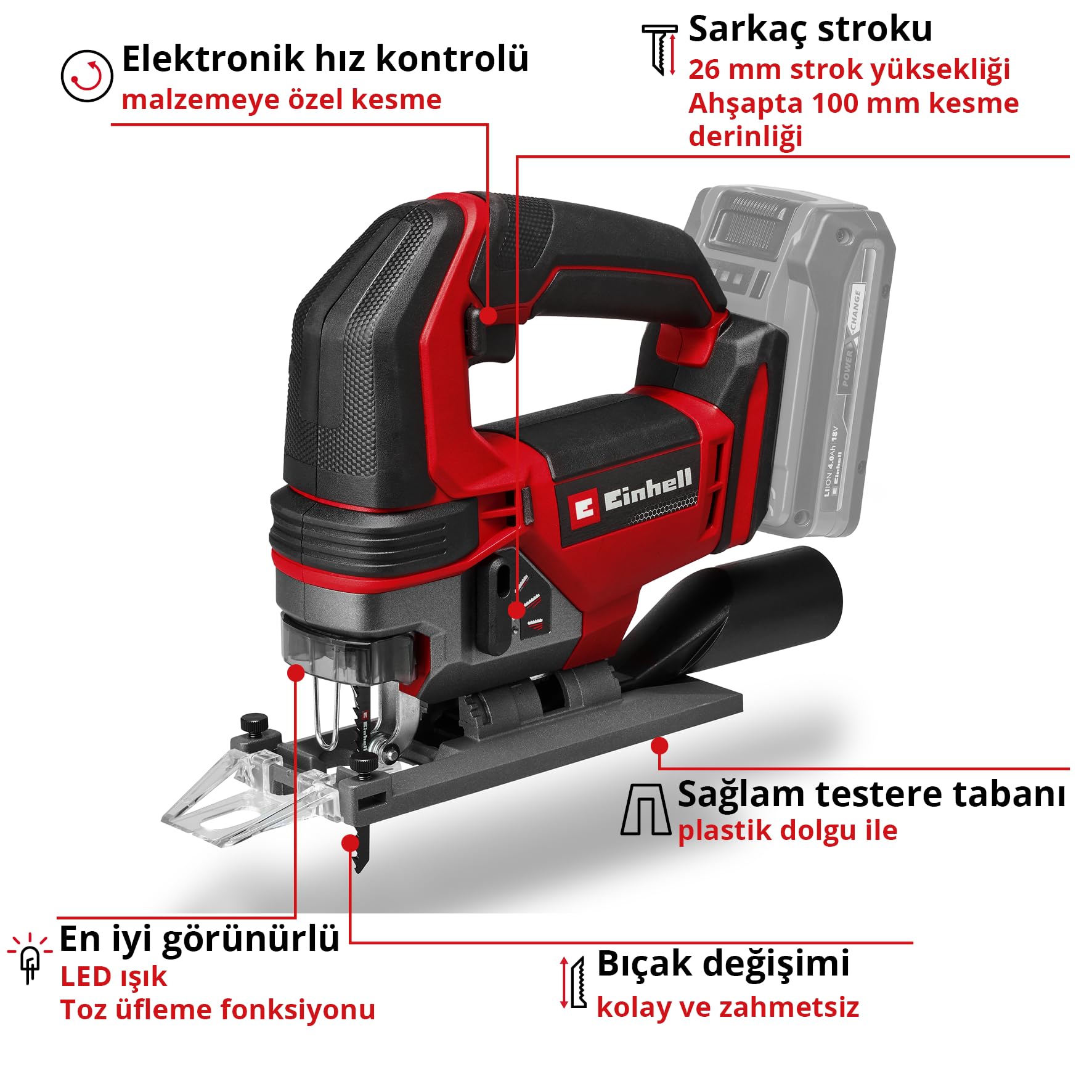 Einhell TE-JS 18/100 Li - Solo, Akülü Dekupaj Testere (Akü ve şarj cihazı dahil değildir) - 4321270