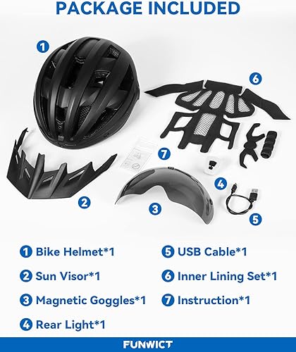 Miniatura 9 de Casco de bicicleta para adultos con visera y gafas para hombres y mujeres, casco de bicicleta de montaña y carretera, casco de ciclismo con luz