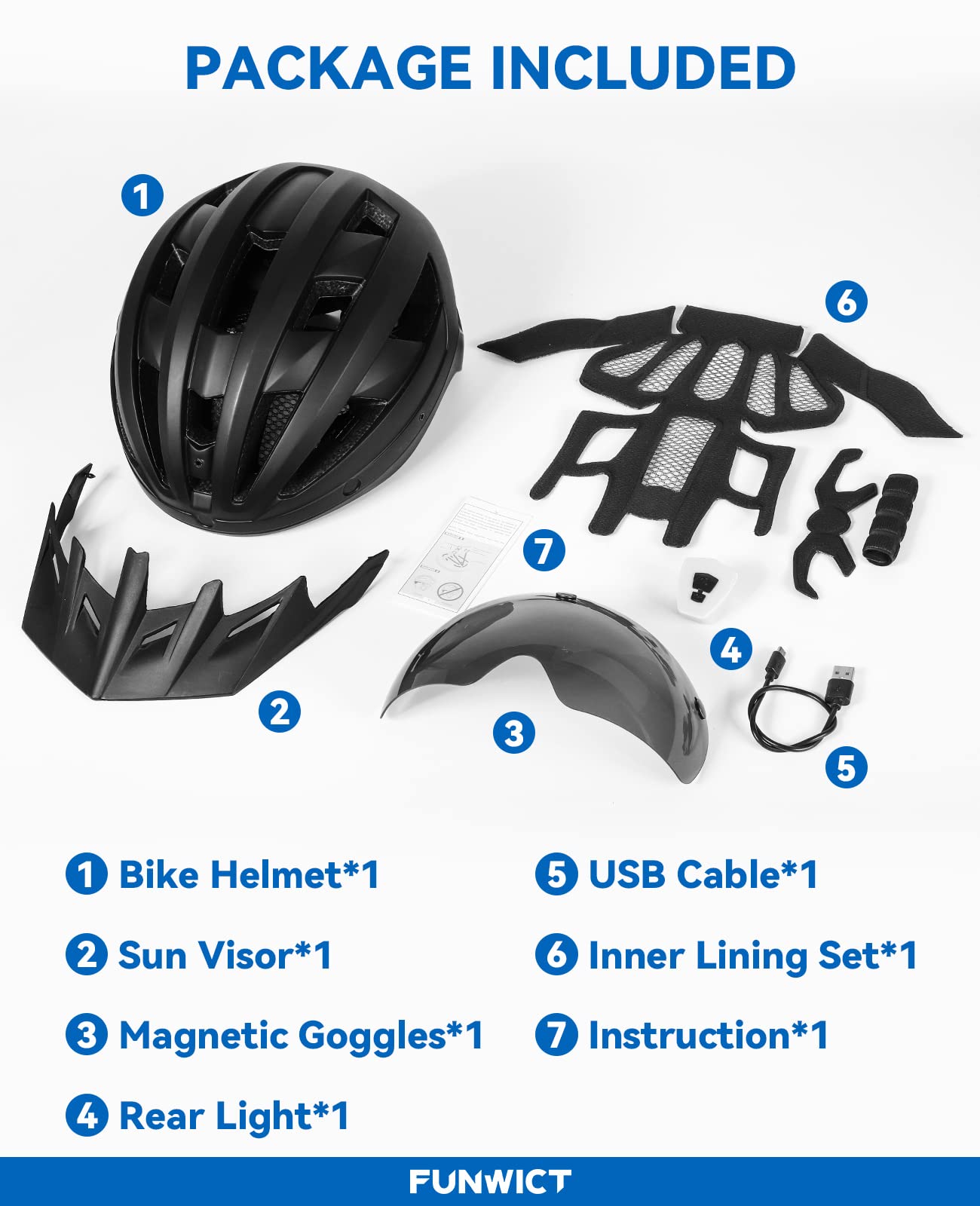 Casque de vélo VTT Adulte Taille 57-62 cm avec Visière et Lunettes Amovibles