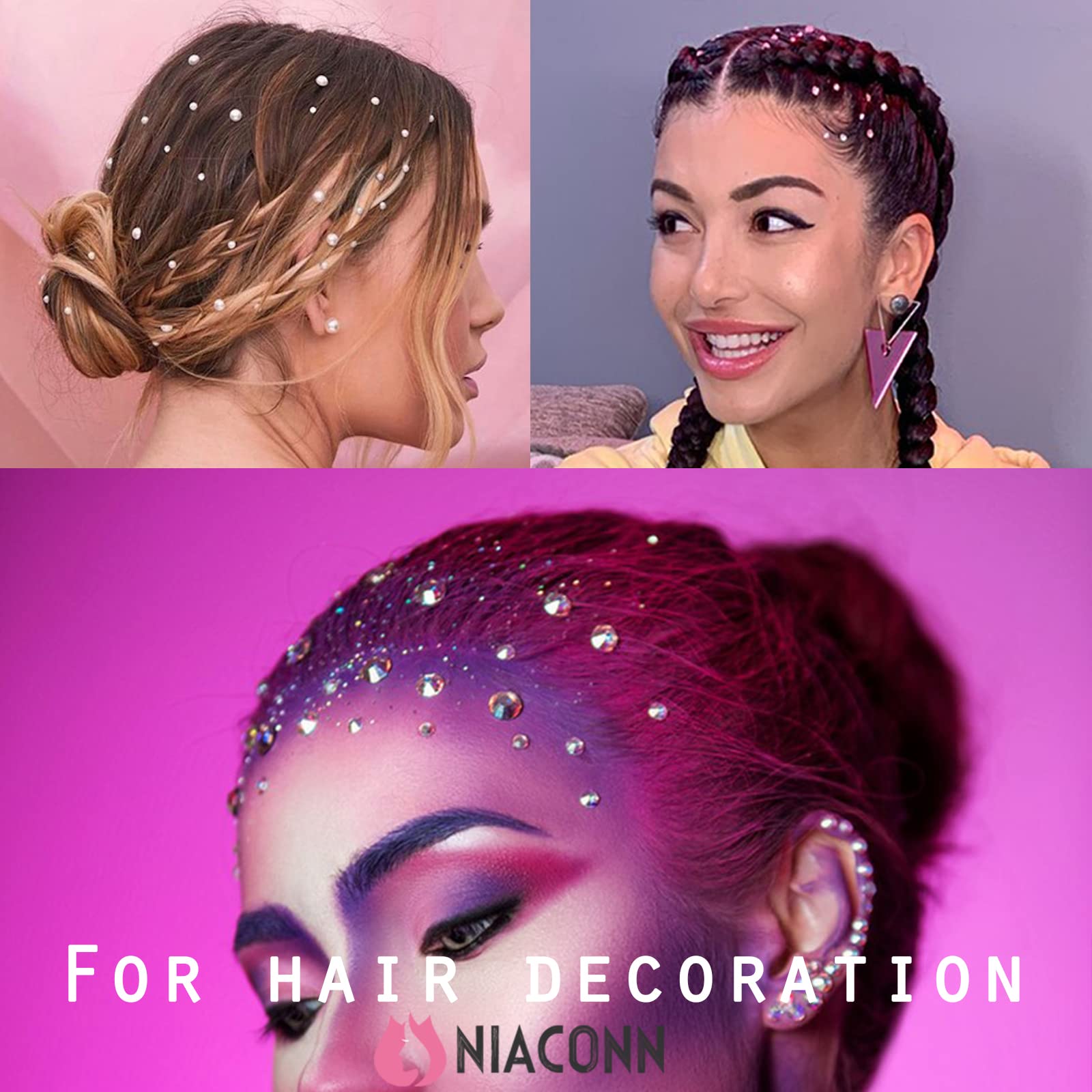 NOOEPC Self Adhesive Hair Gems and Hair Pearls, Hair Pearls Stick On