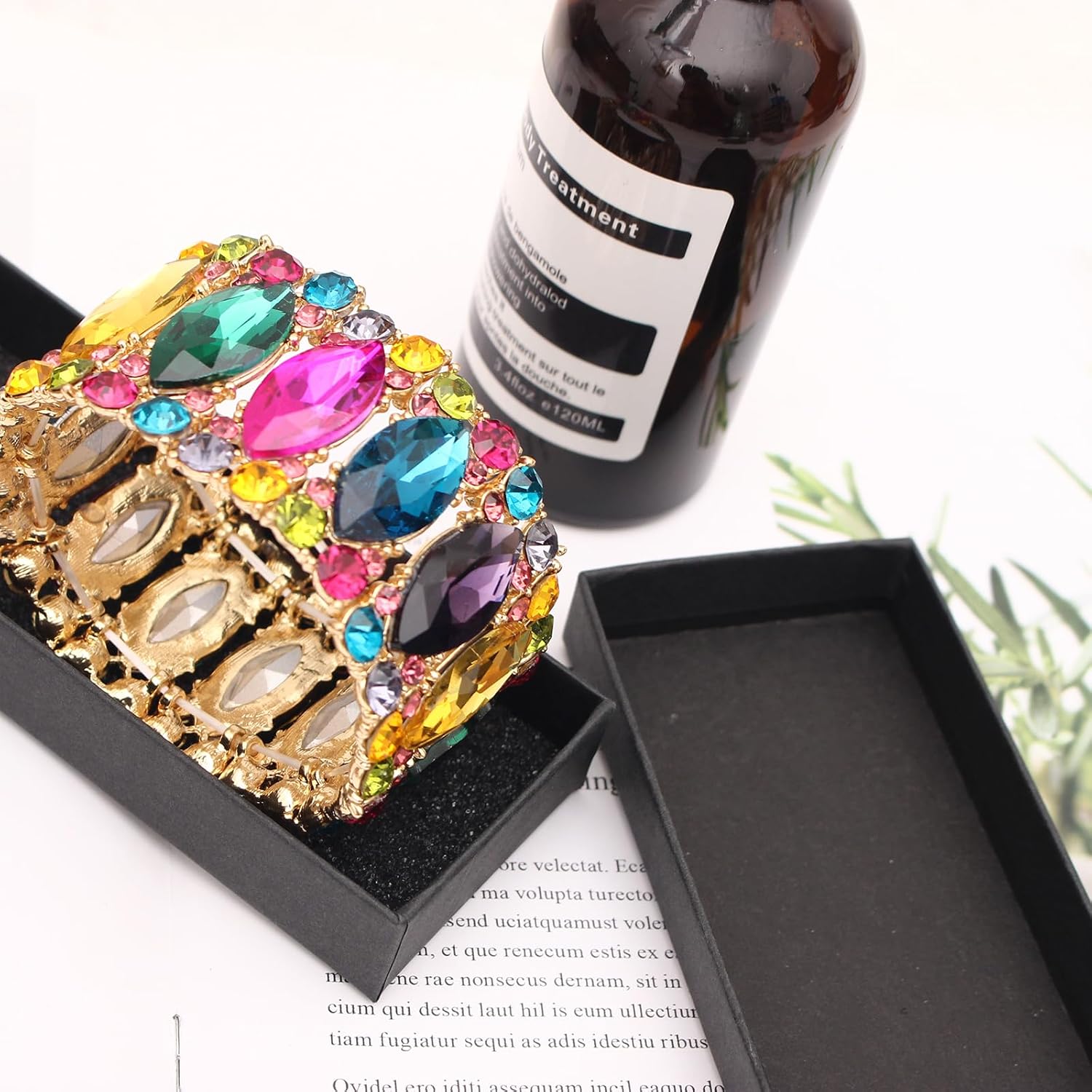 Women’s Elegant Wedding Bridal Crystal Double Row Marquise-Shape Leaf Stretch Bangle Bracelet Bride Jewelry for Women - Image 8