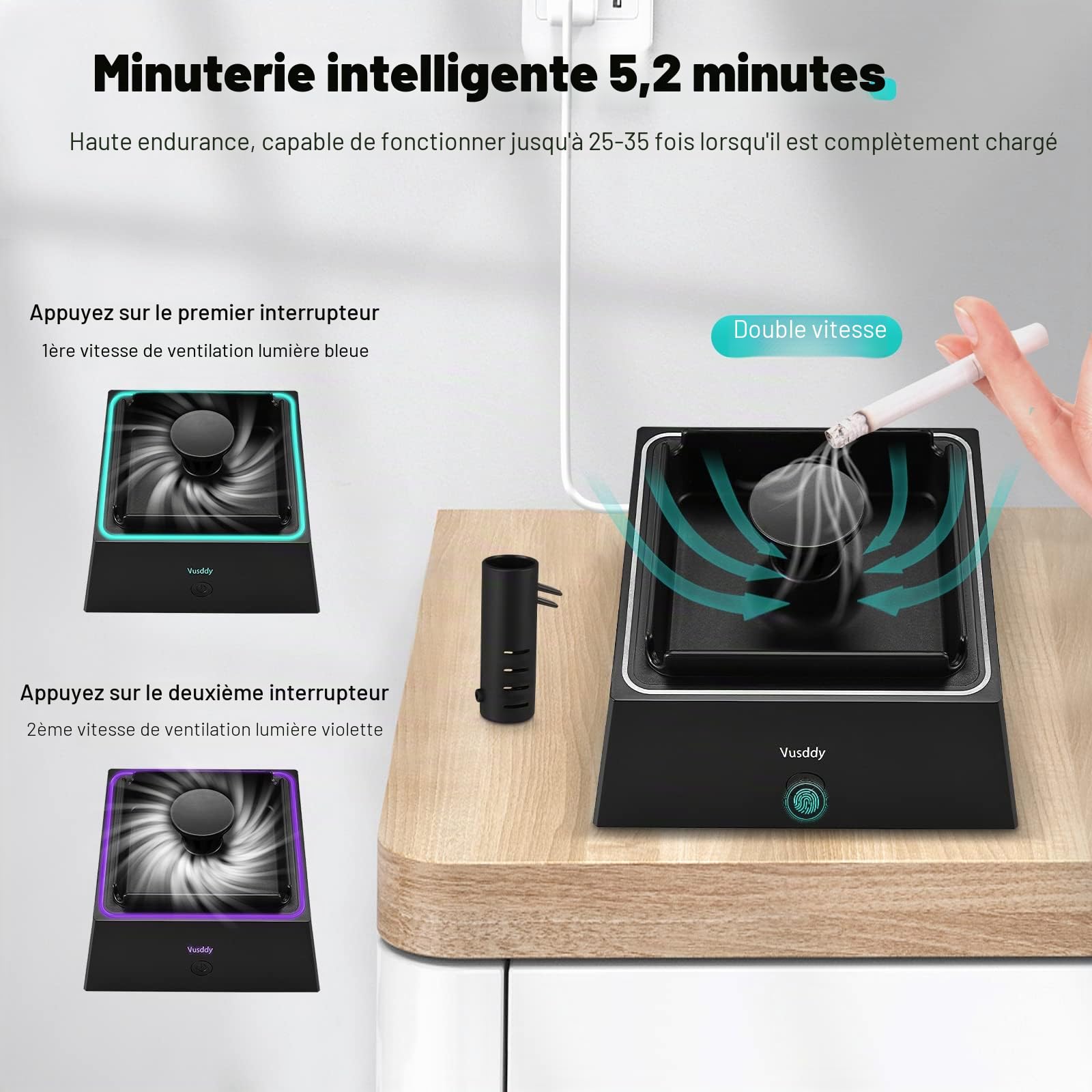 Cendrier D'Aspiration Sans Fumée 2 En 1 Avec Purificateur D'Air - Portable Avec Filtre Pour La Maison, Voiture, Bureau - Nettoyeur De Fumée Pour Cigarettes à L'Intérieur