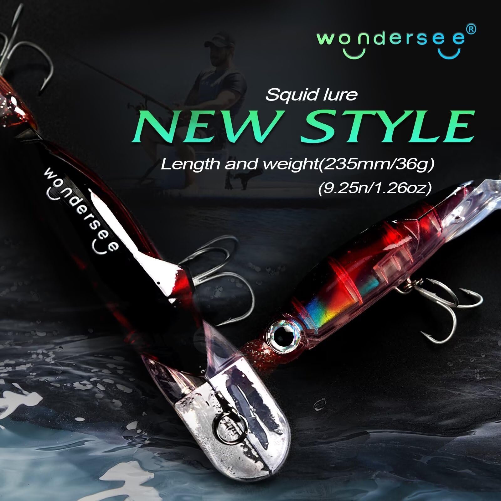 Wondersee Squid Fishing Bait Soft Hard Lures Kit Swimbait Crankbait Jig Simulation Weighted Holographic 4 PCS, Light Green