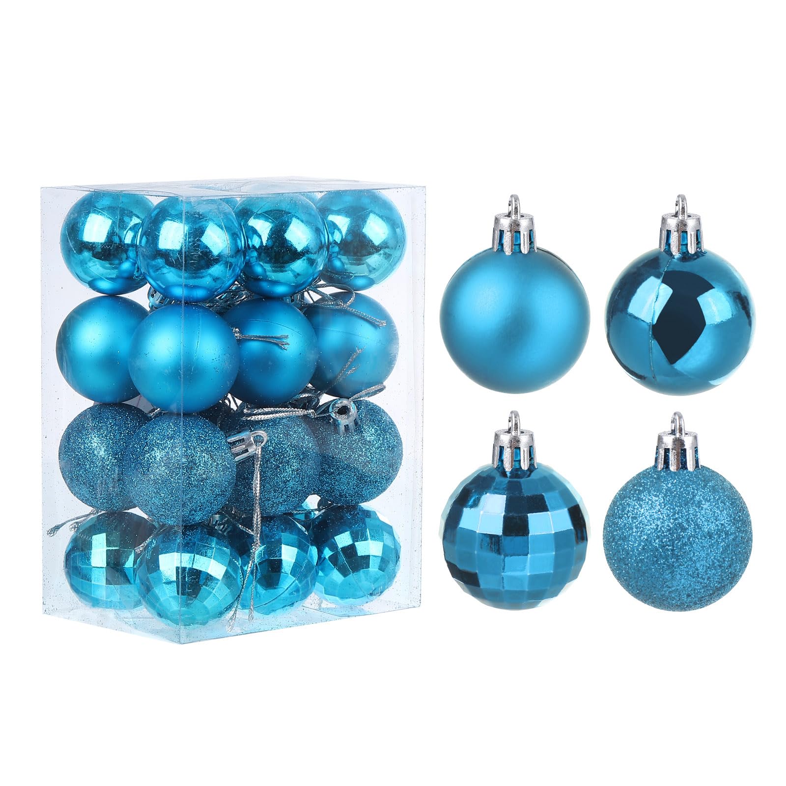 uxcell 24Pcs Lake Blue 1.57 Inch Christmas Balls Ornaments Shatterproof Ornaments Hanging Baubles for Xmas Trees Wedding