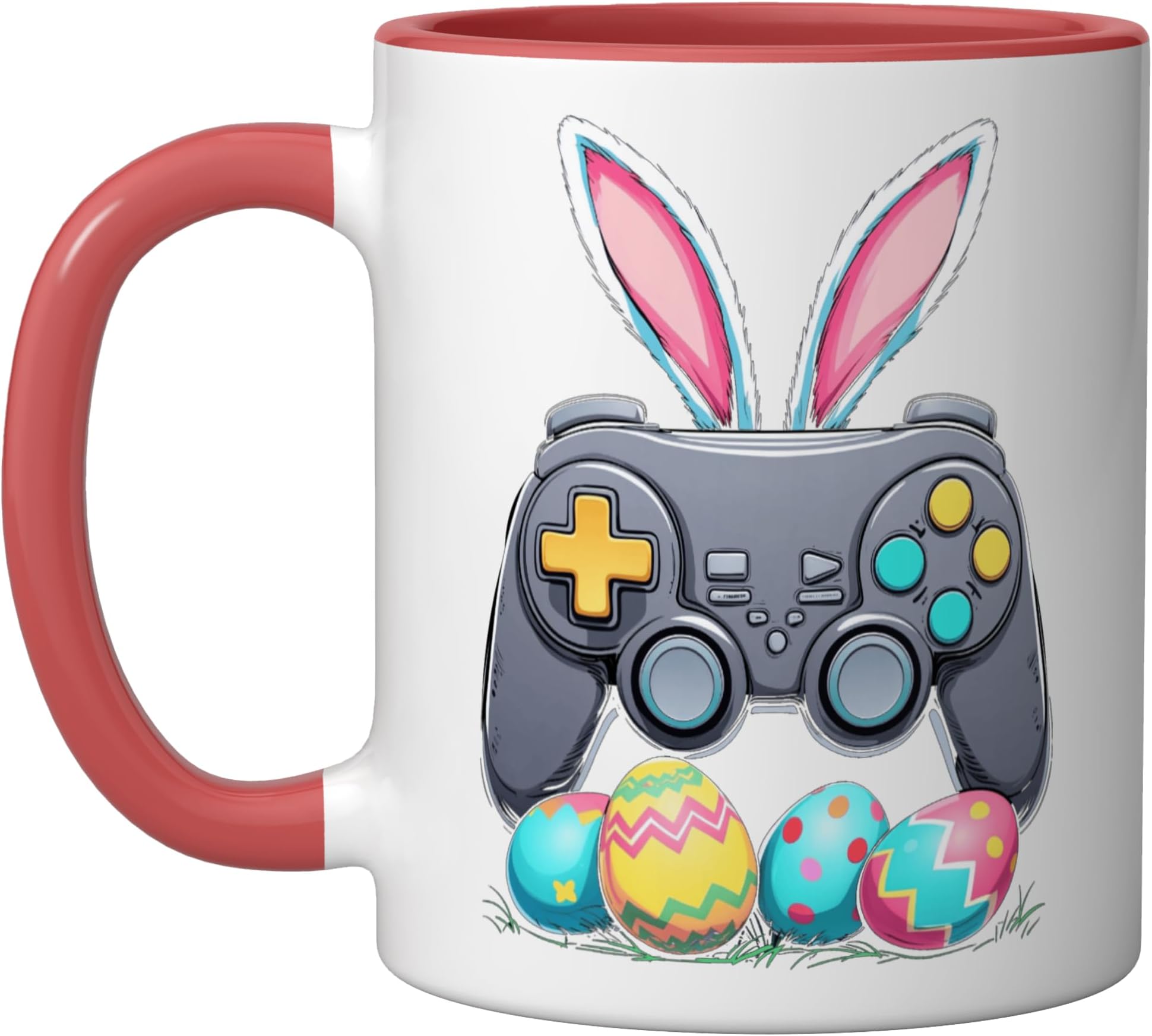 Easter, Video Game, Gaming, Gamer, Controller Ceramic Mug, Red/White