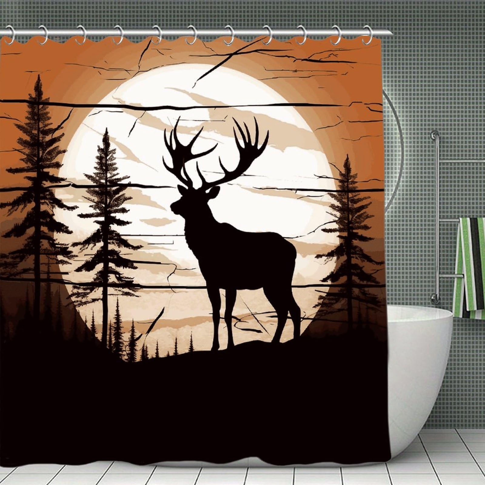 VstaDank Wild Elk Silhouette Shower Curtain 71x71 Heavy Duty Polyester Cloth Bath Curtain with Hooks Thick Waterproof Shower Liner Fun Magic Decorative Bathroom Curtains for Bathtub