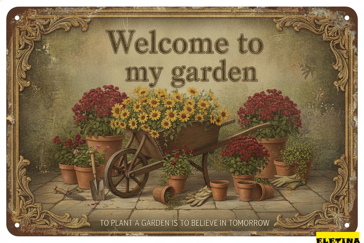 Personalized Sign for Man Cave Garden Metal Tin Welcome To My Garden Outdoor Wall Decor Home Greenhouse Yard Patio 8x12in Private Property Decorative