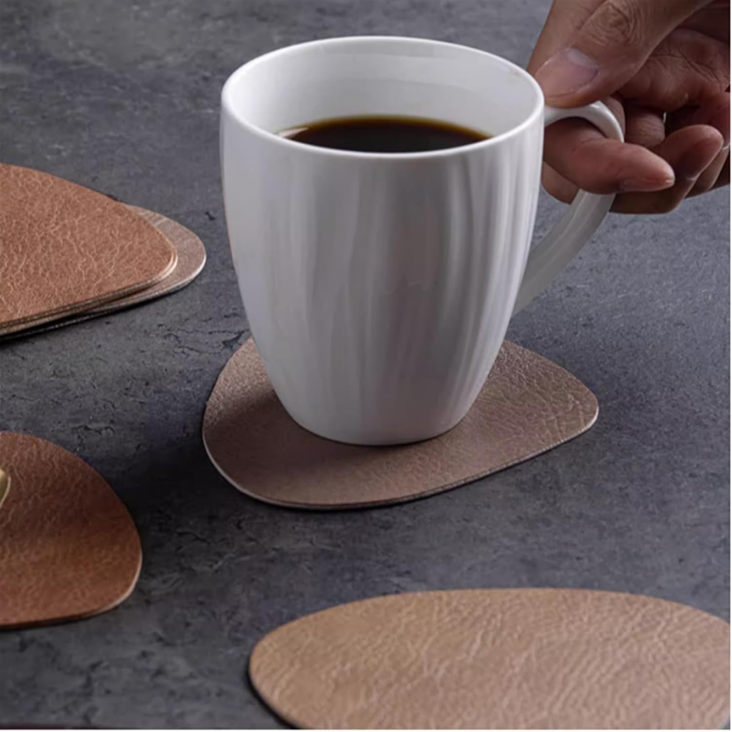 Classic Leather Coaster Nordic Style Leather Tea Coaster Hotel Furniture Irregular Waterproof Insulation Pad(A Dark Brown)