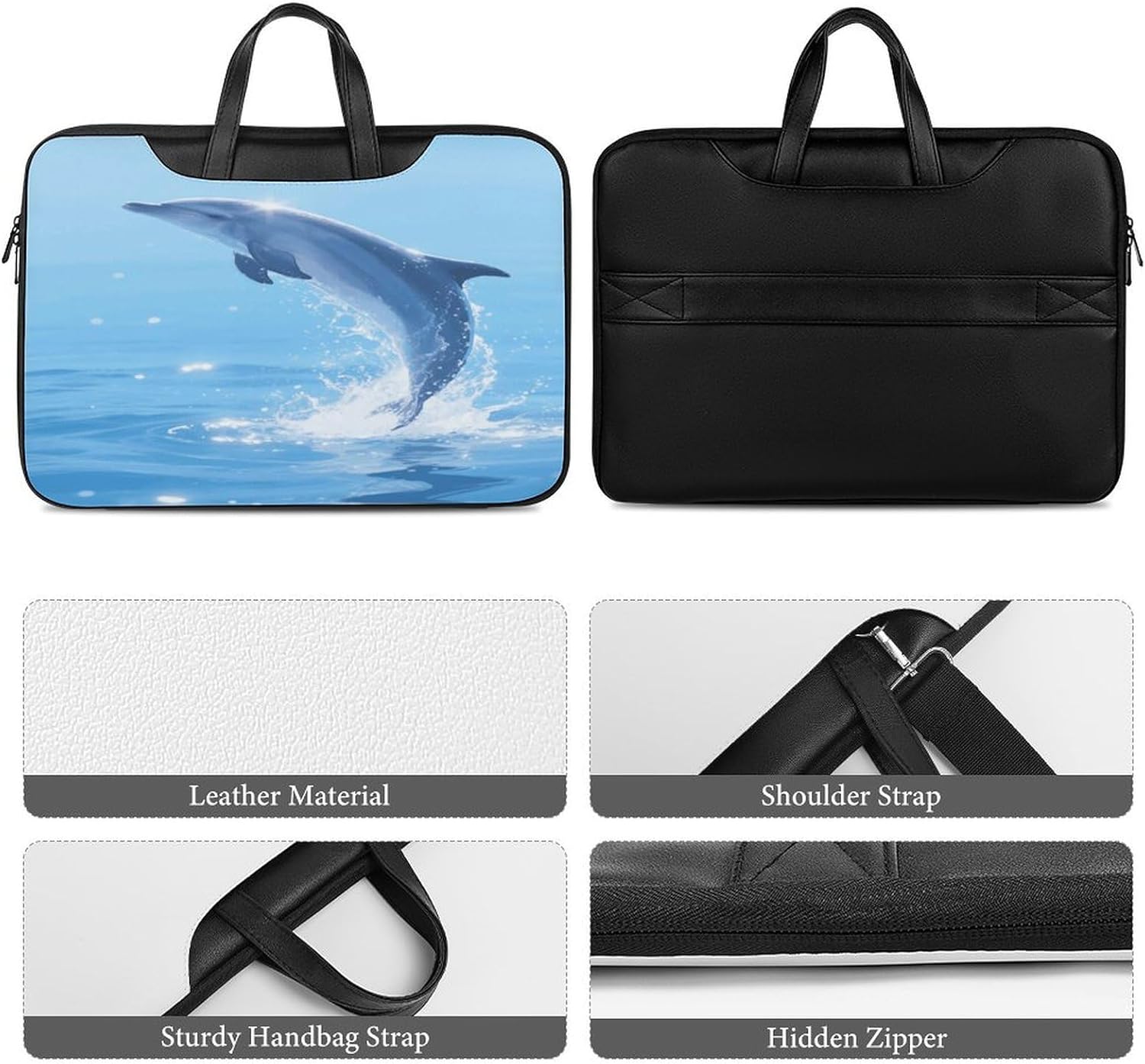 Dolphin 42x30.5cm Black-style Laptop Bag Leather Tablet Computer Briefcase Large Capacity Work Business Tote Bags for Office