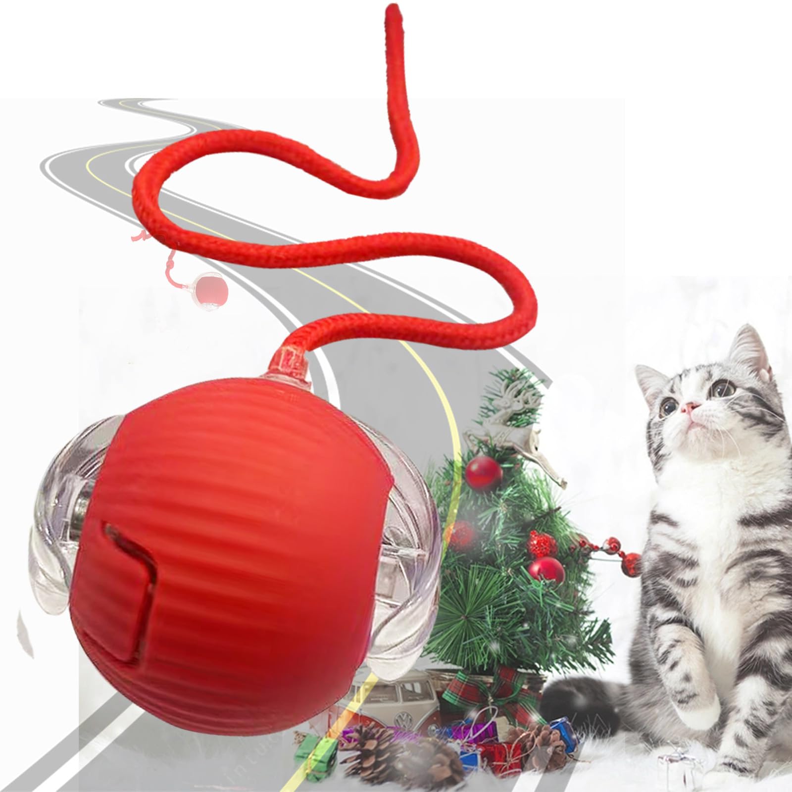 Automatisches interaktives Katzenspielzeug Ball mit Rädern für den Innenbereich, wiederaufladbar, aktivierbar, für den Innenbereich, Spielzeug für den Innenbereich
