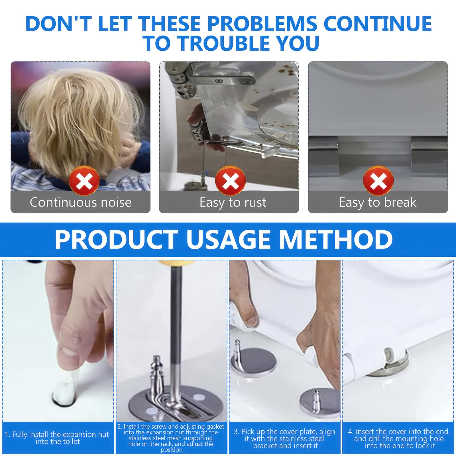 Tenbrachian 8 Pcs Toilet Seat Fittings and Fixtures, Universal Heavy Duty Toilet Seat Fixings Replacement Kit - Image 4
