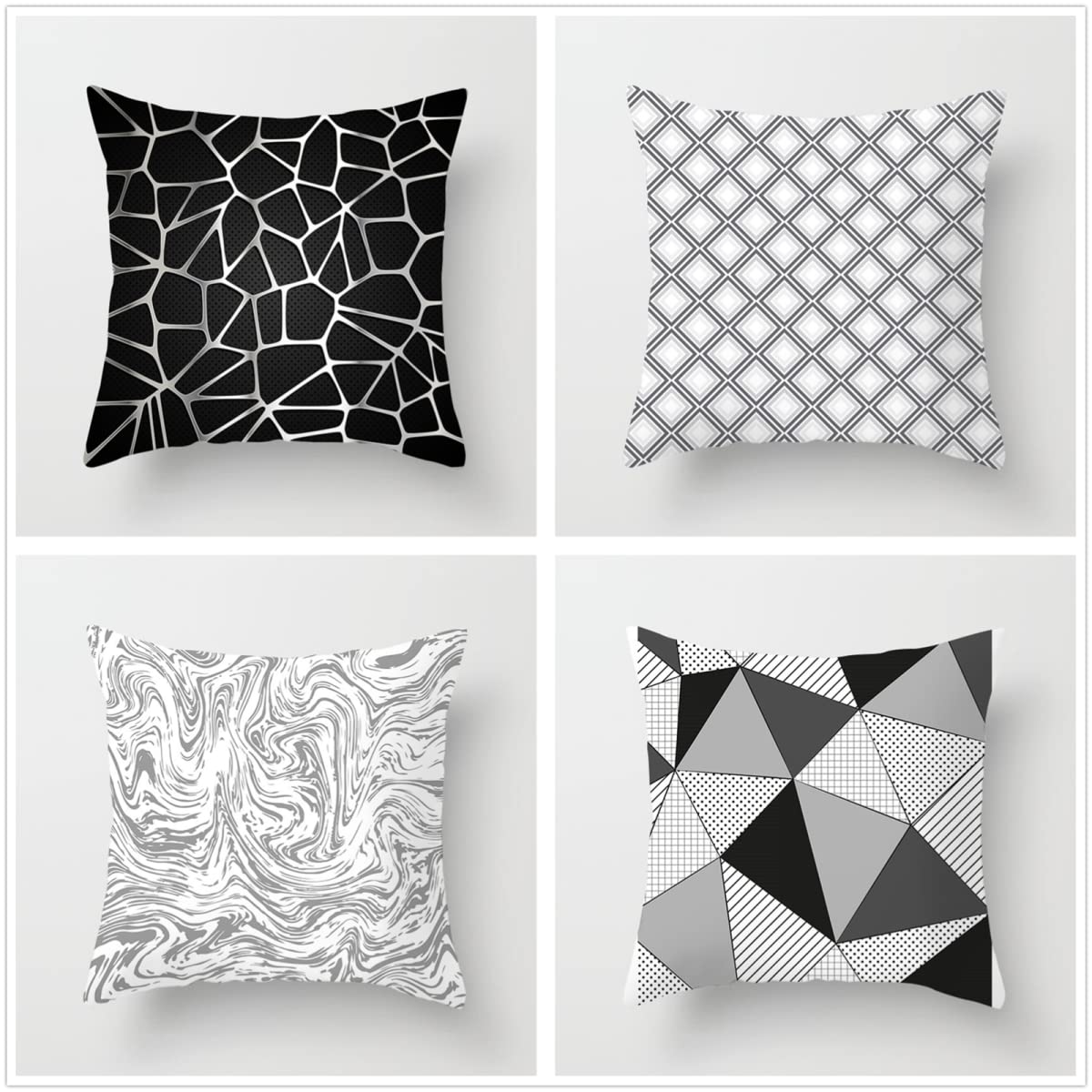 Geometryczna czarna poszewka na poduszkę 65 x 65 cm 4 sztuki, wodoodporna zewnętrzna miękka poduszka z ukrytym zamkiem błyskawicznym oddychające poszewki na poduszki na sofę salon dekoracyjna poszewka na poduszkę J-2992