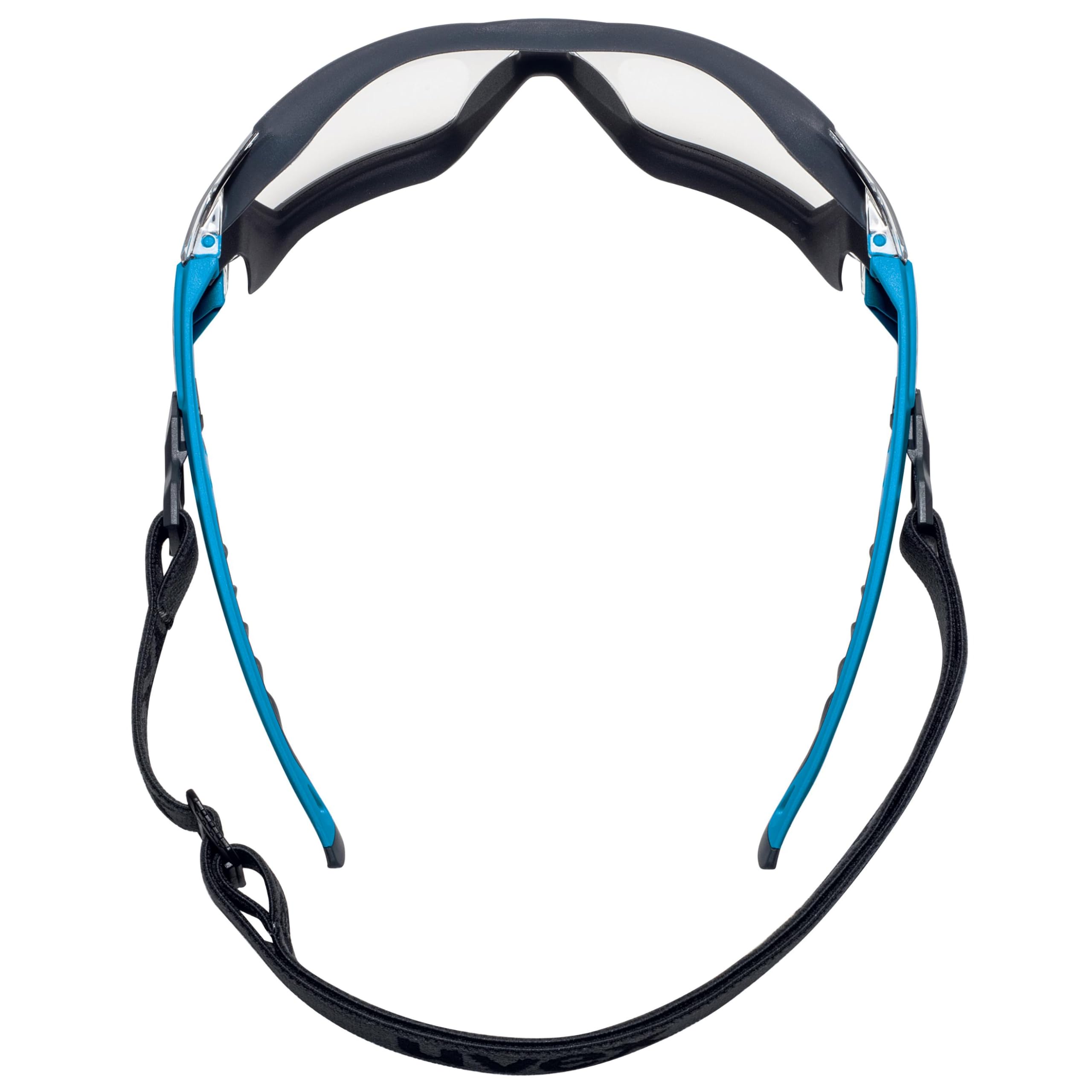 Uvex pheos nxt guard Gafas de seguridad con protección UV 100%, sin condensación, exteriores extremadamente resistentes a los arañazos y sin metales, con diadema, transparente, azul/antracita