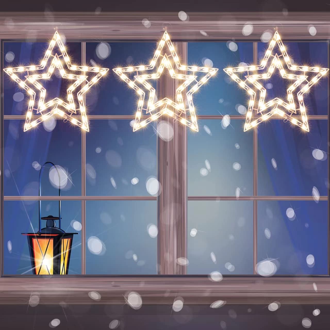 LAMPHOME Beleuchteter Stern, Weihnachts-Fenster-Silhouette, Dekoration, Lichter, Dekorationen, Fensterdekorationen für Weihnachten, Party, Zuhause, Terrasse, Rasen, Garten