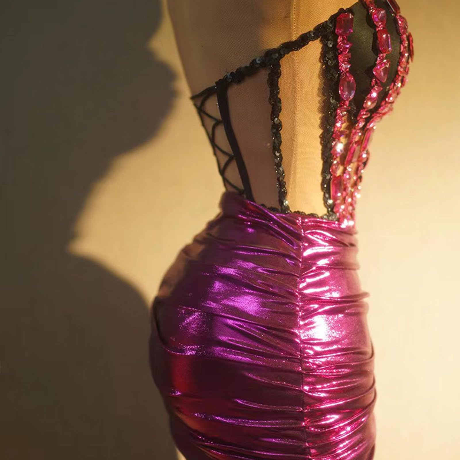 Greabuy Damen Club Party Outfit Bühne Drag Queens Kostüme Strass Crop Tube Top Pailletten kurzer Rock Set Bühnenoutfits