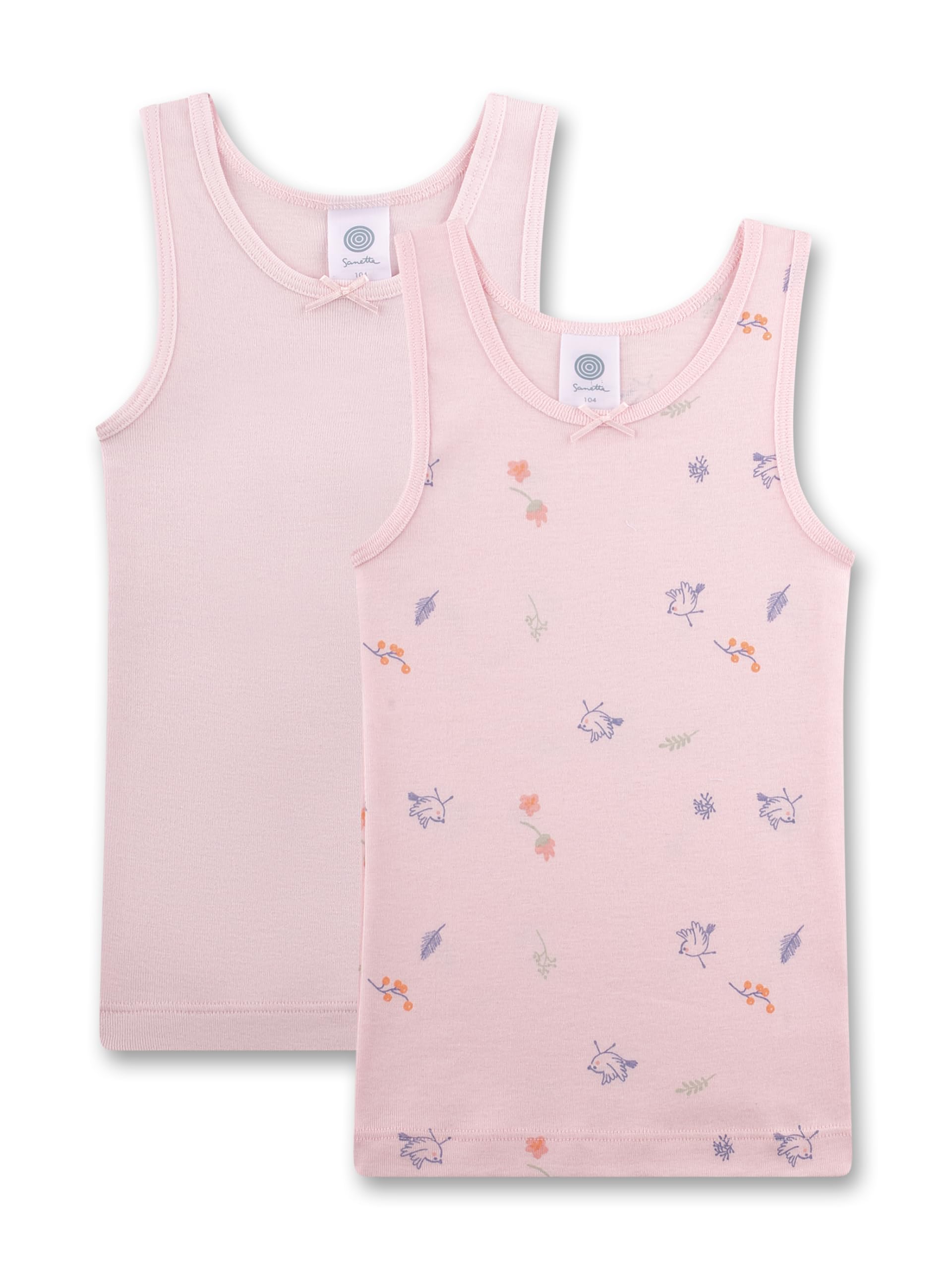 Sanetta Mädchen-Unterhemd (Doppelpack) rosa Vögel | Hochwertiges und nachhaltiges Unterhemd für Mädchen aus Bio-Baumwolle.