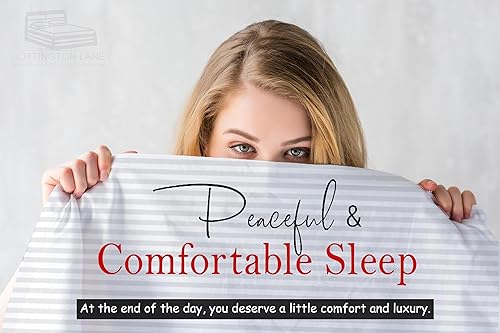 Miniatura 7 de Juego de sábanas de 4 piezas de algodón egipcio de alta calidad de 400 hilos, bolsillo profundo de 12 pulgadas (rayas blancas)