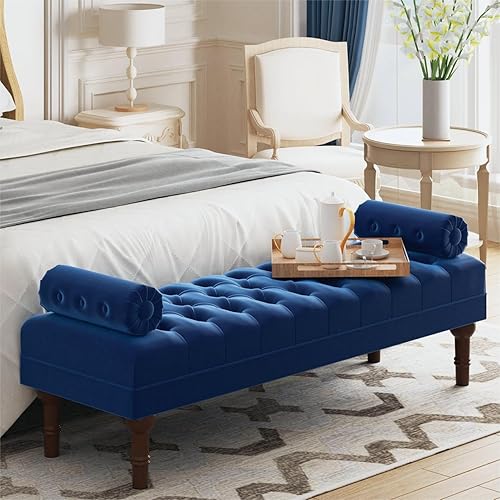 Batohom Banco de 60.2 pulgadas, banco de terciopelo de tamaño grande para dormitorio, banco de ventana tapizado con botones, banco de entrada, banco