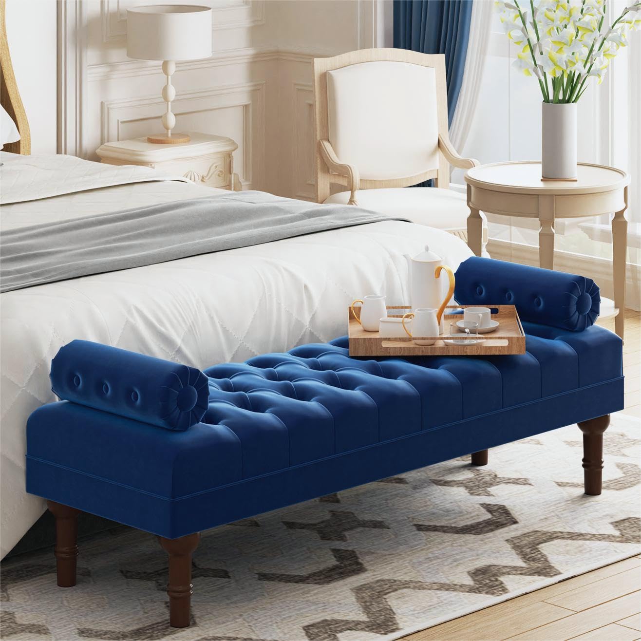 End of Bed Bench,Large Size Velvet Bench for Bedroom,Upholstered  Window Bench with Button-Tufted,Entryway Bench,Storage Bench for Living