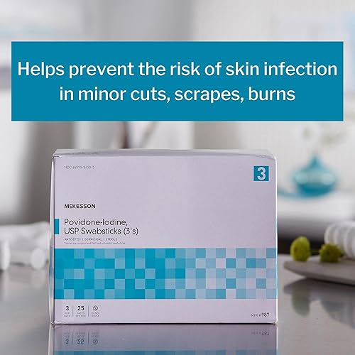 Miniatura 2 de McKesson Povidona yodo 10% hisopos en barra [75 varillas], hisopos estériles, prequirúrgicos tópicos y primeros auxilios, 3 por paquete, 25 paquetes