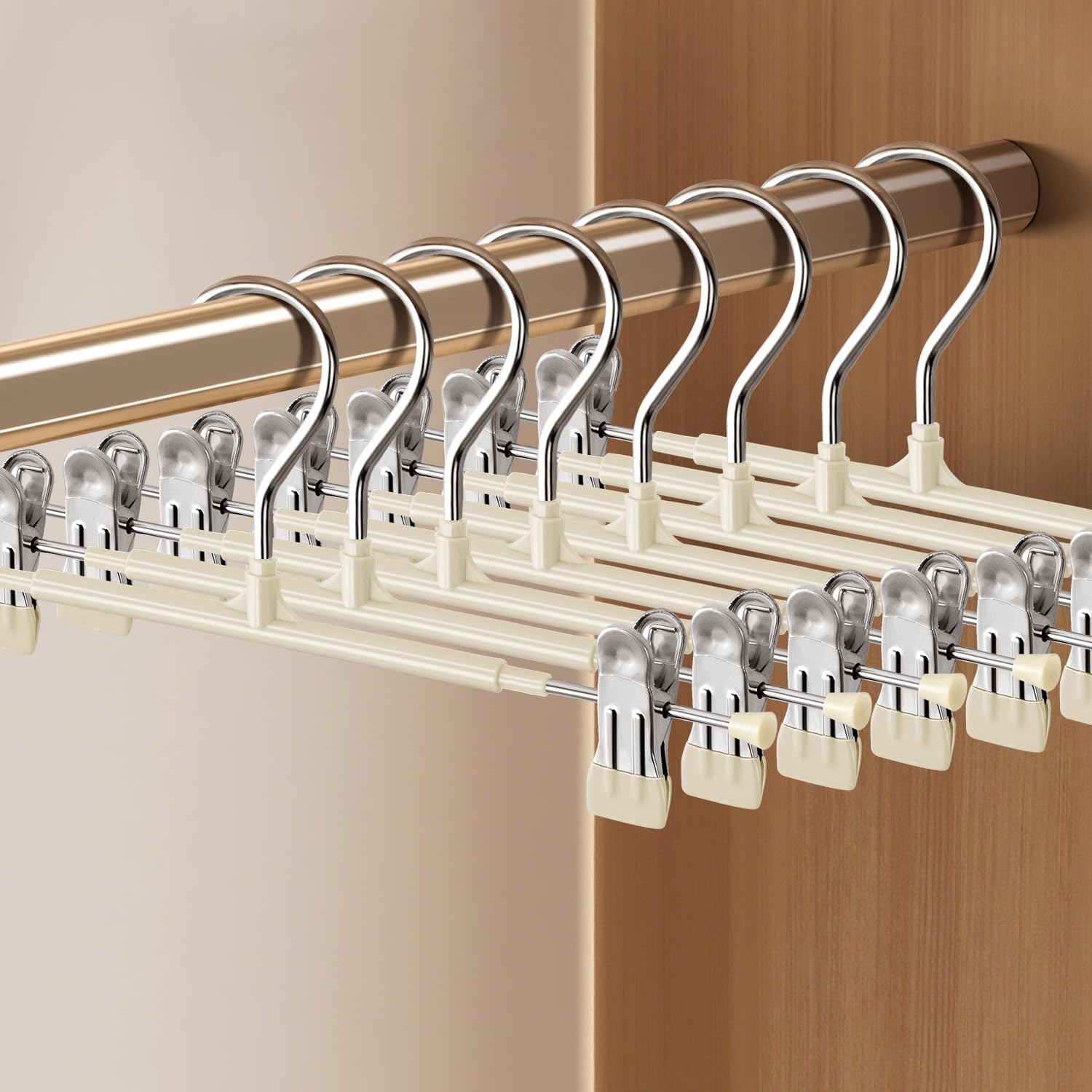 60PACK 14Inch Pants Hangers with Clips Adjustable Skirt Hangers for Women Black Metal Non-Slip Trousers Hanger Heavy Duty Space Saving Clothes Hanger for Shorts,Jeans,Lvory