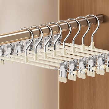 20PACK 14Inch Pants Hangers with Clips Adjustable Skirt Hangers for Women Metal Non-Slip Trousers Hanger Heavy Duty Space Saving Clothes Hanger for Shorts,Jeans,Lvory