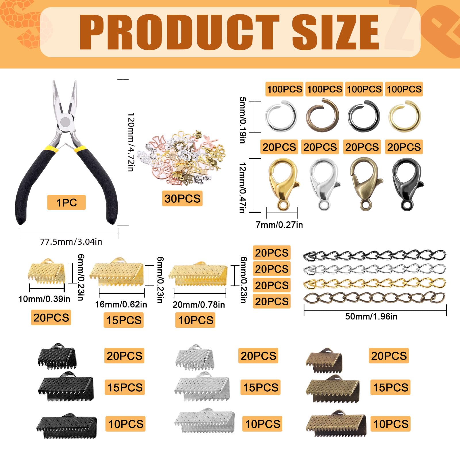 Tanstic 771Pcs 4 Colors Ribbon Ends Fastener Clasps Kit, Bookmark Pinch Crimp Ends with Jump Rings, Lobster Claw Clasps - Image 2