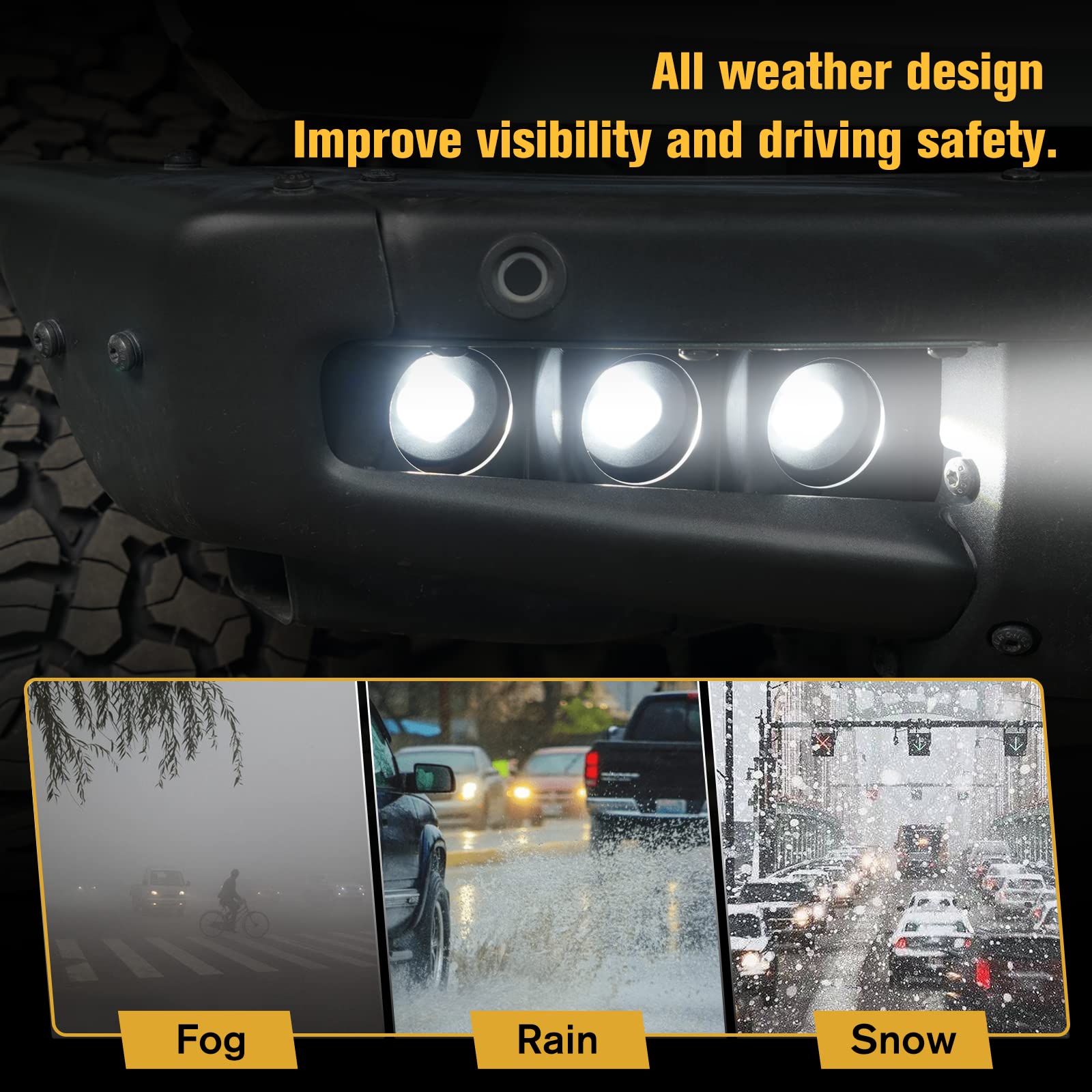 LED Fog Lights Kit For Ford Bronco 2021-2024 | White/Amber DRL | For Modular Bumper