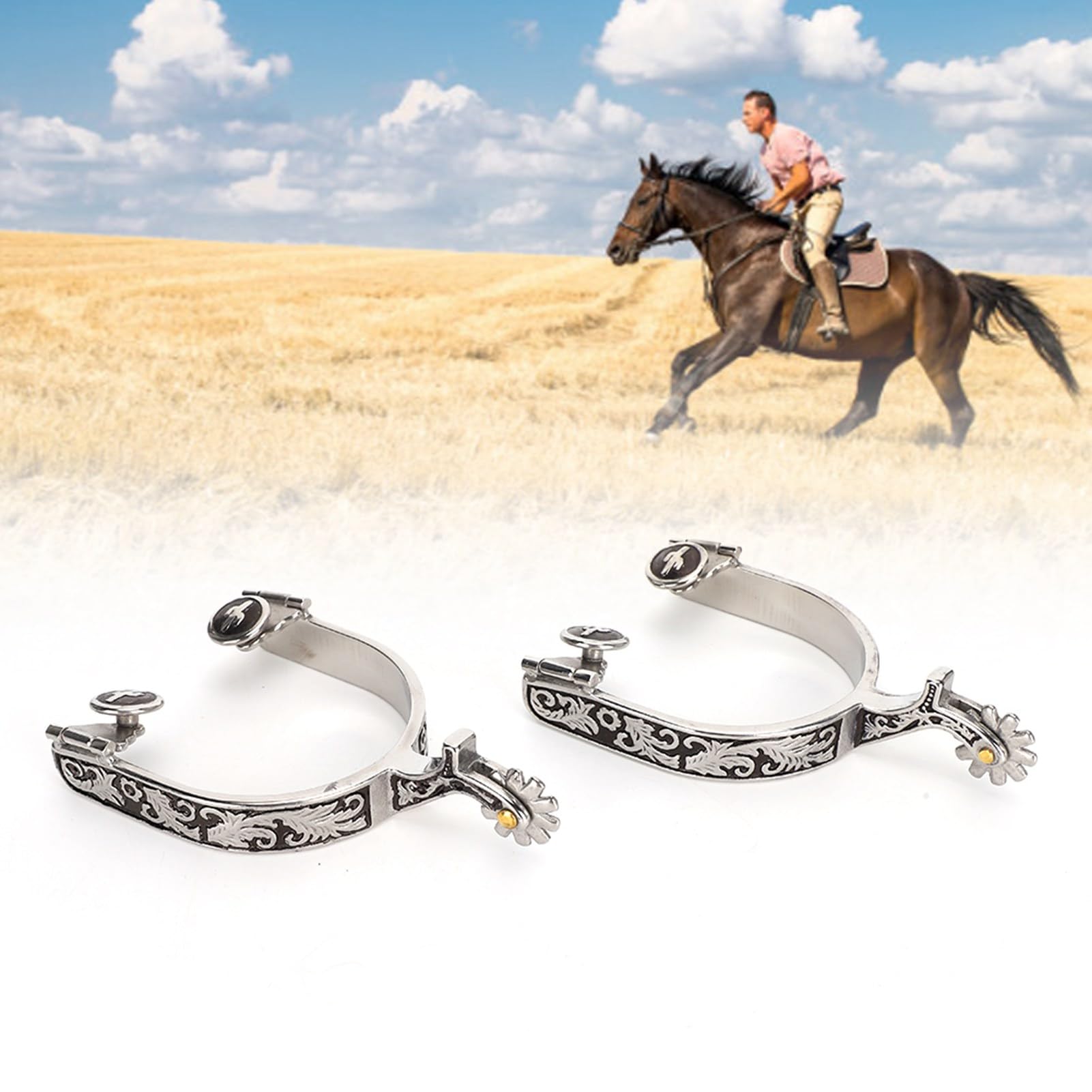 Speroni da cavallo in acciaio inossidabile | Speroni for cavalli in acciaio inossidabile da 2 pezzi, modello da cowboy occidentale, for addestramento equestre
