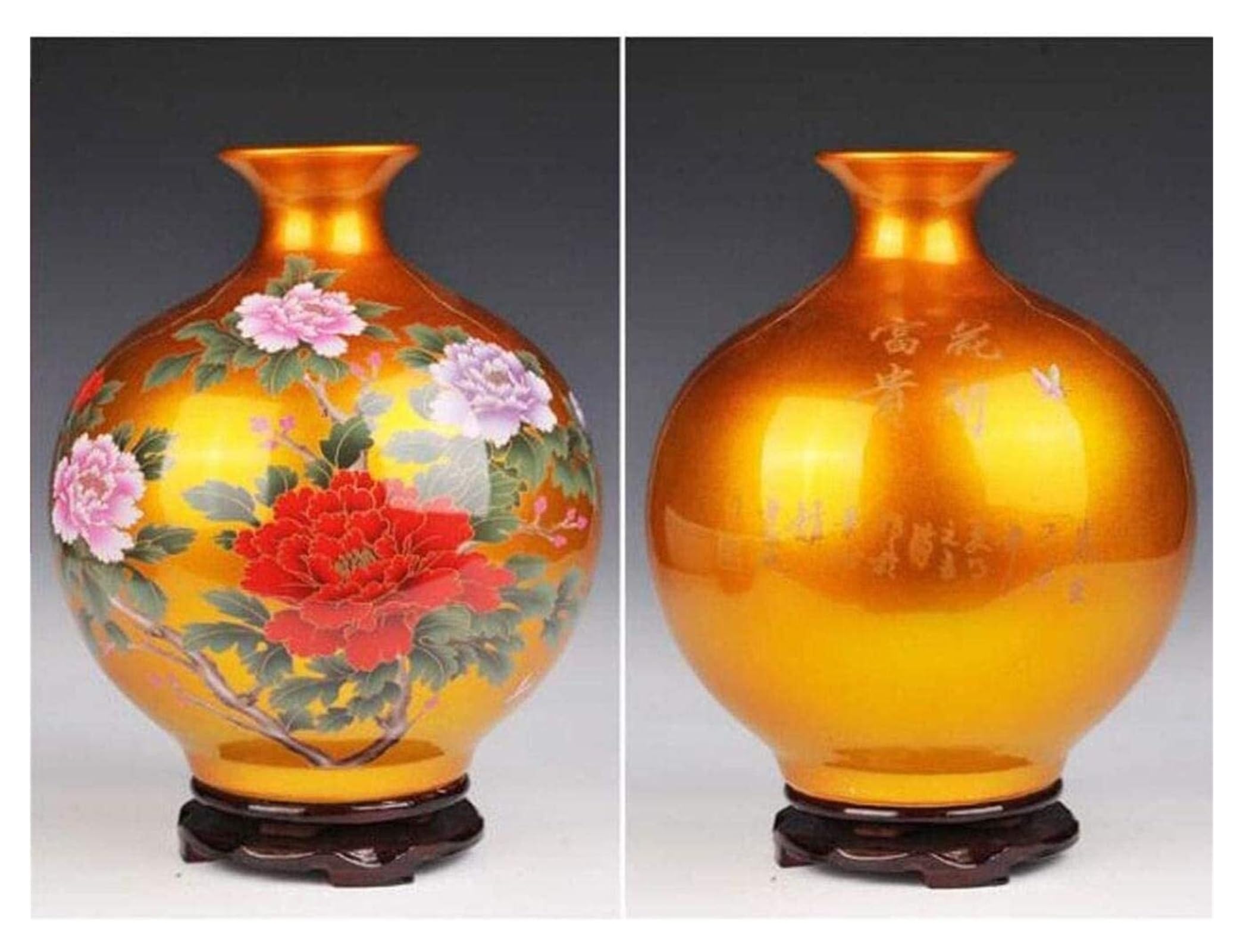 Vasen Vase aus Keramik, handgefertigt, mit Pfingstrosenmuster auf dem Sockel, kann im Arbeitszimmer, Hotel, Dekoration for Blumen platziert Werden (blau, 27 x 24 cm)