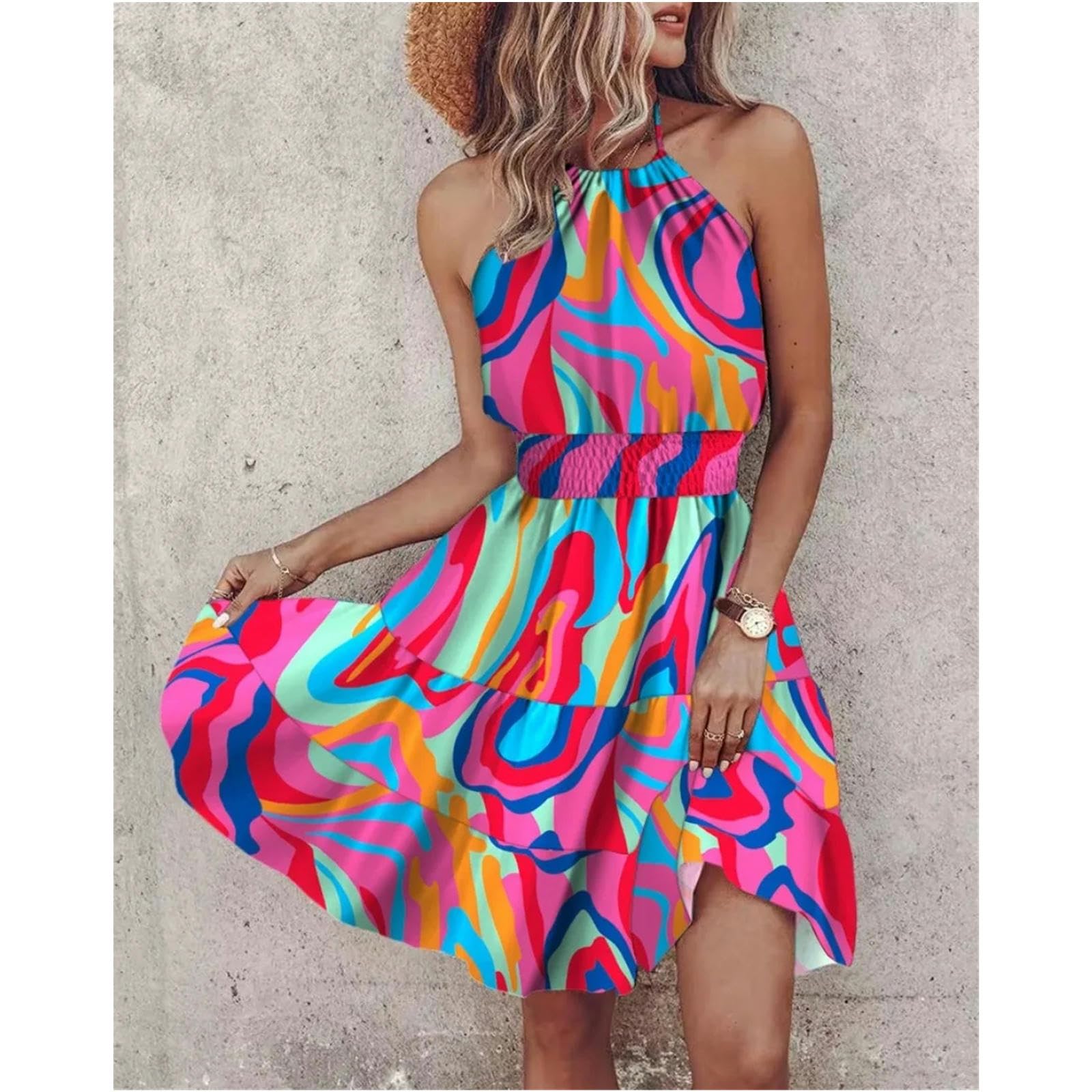 Gonne da Donna Summer Floral Stampa Mini Abiti da Donna Abiti da Uomo per Donne Abiti da Vacanza da Spiaggia Senza Maniche Casual Damigie Boho Dames Boho