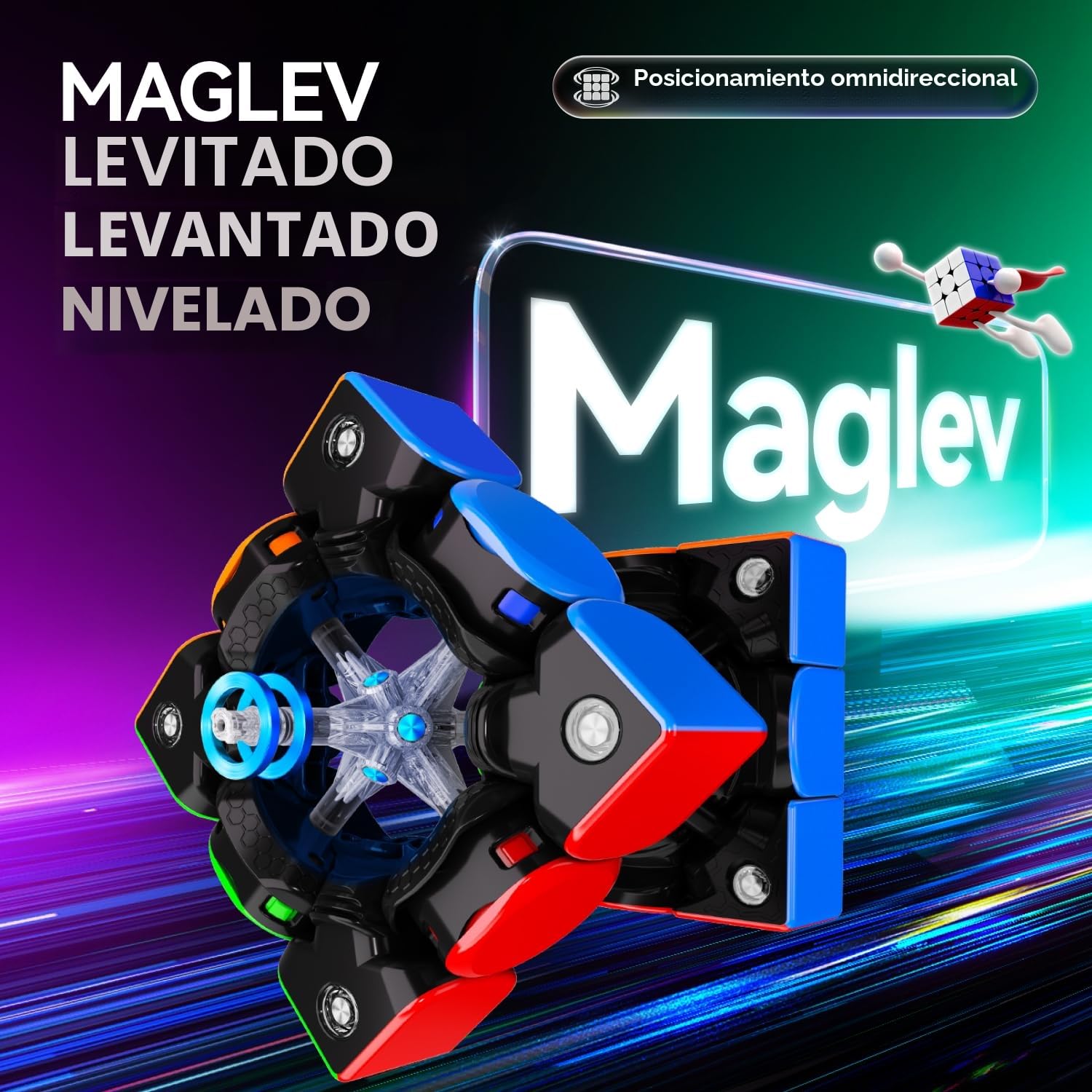 GAN V100 Maglev Speed Cube 3x3, Magnético Cubo Ultraligero de 64 g, Profesional Original Cubos de Velocidad, Apto Tanto para Niños como para Adultos, UV Version, Superficie Interior Negro 55mm