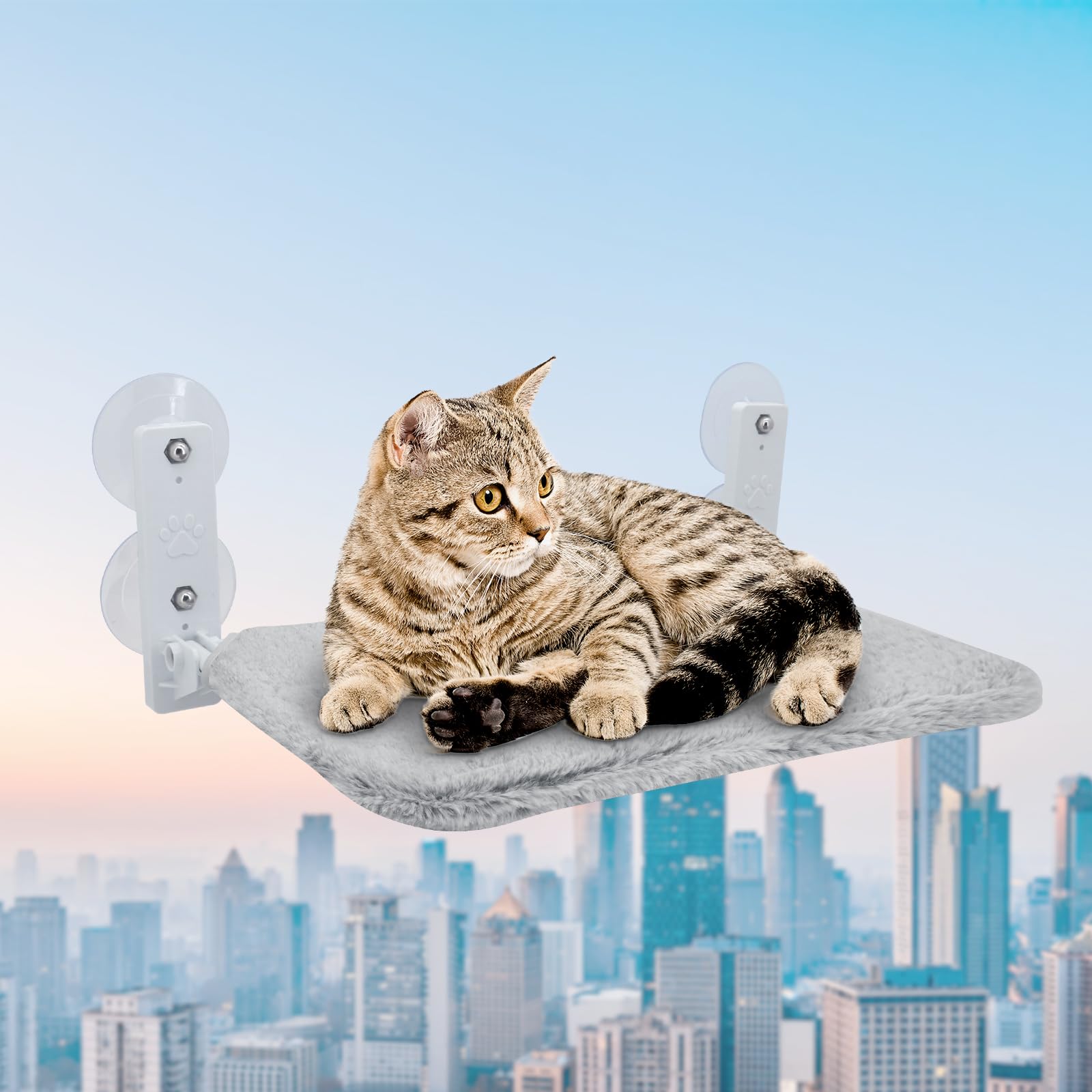 Percha para ventana de gato, hamaca inalámbrica plegable con 4 ventosas, marco sólido, malla transpirable, asiento de ventana para gatos, cama plegable para gatos, estante para gatos de interior (lana