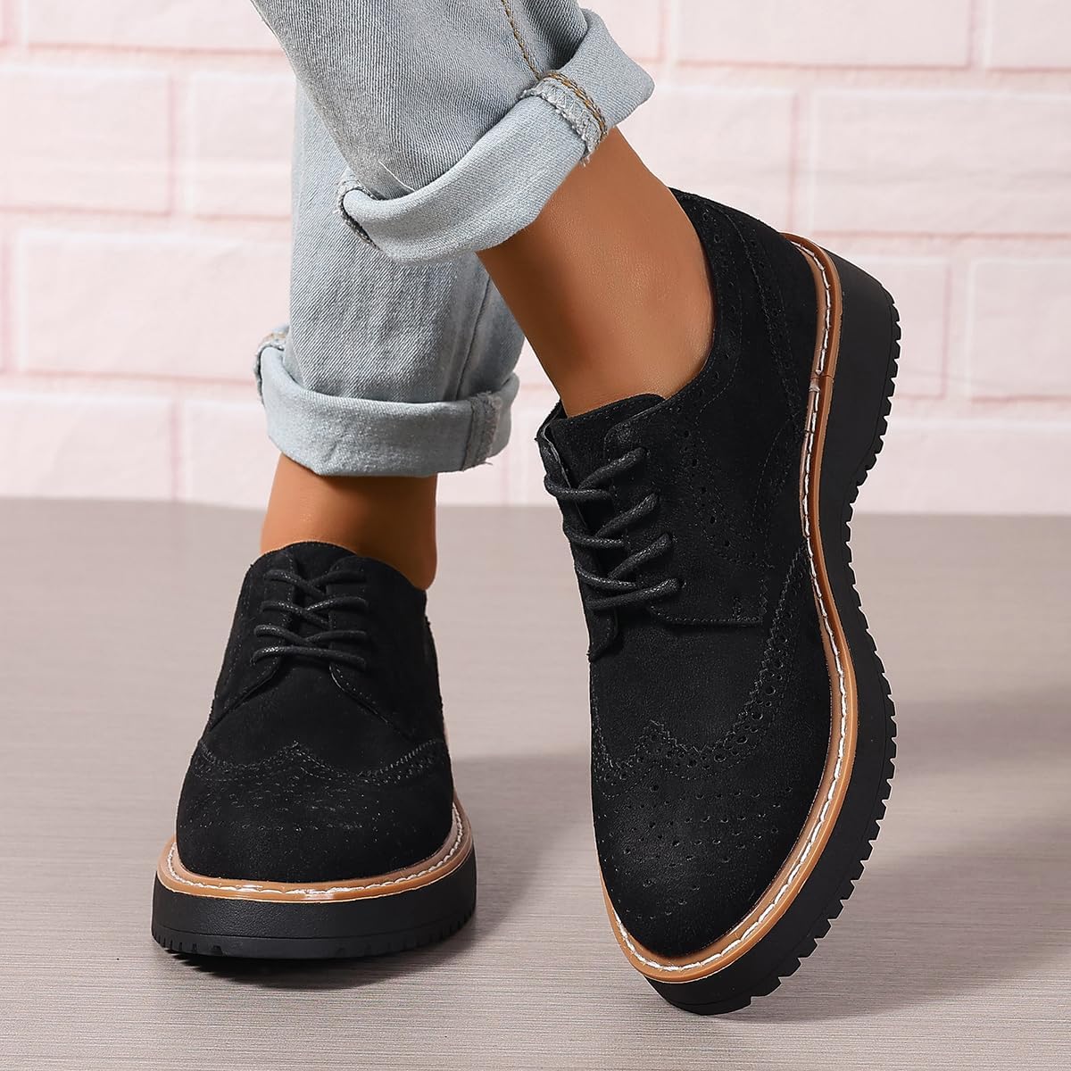 Women Oxfords Platform Lace-up Oxford Shoes Girls Ladies Women Casual Wingtips Brogue Oxfords