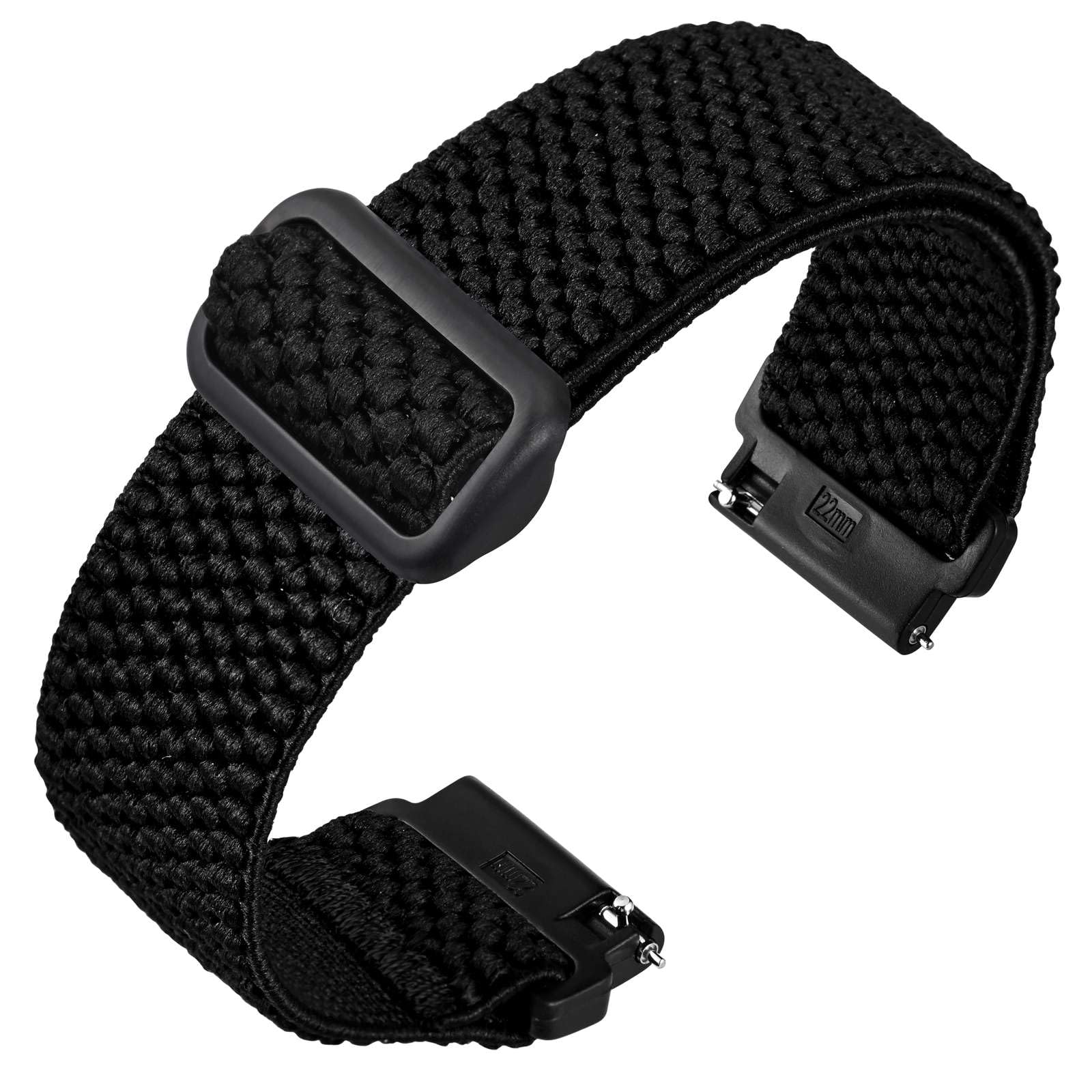 ANNEFIT Stretchy Nylon Watch Band for Men Women, Adjustable Elastic Watch Straps with Quick Release, Replacement Wristband 19mm with Black Buckle (Black)