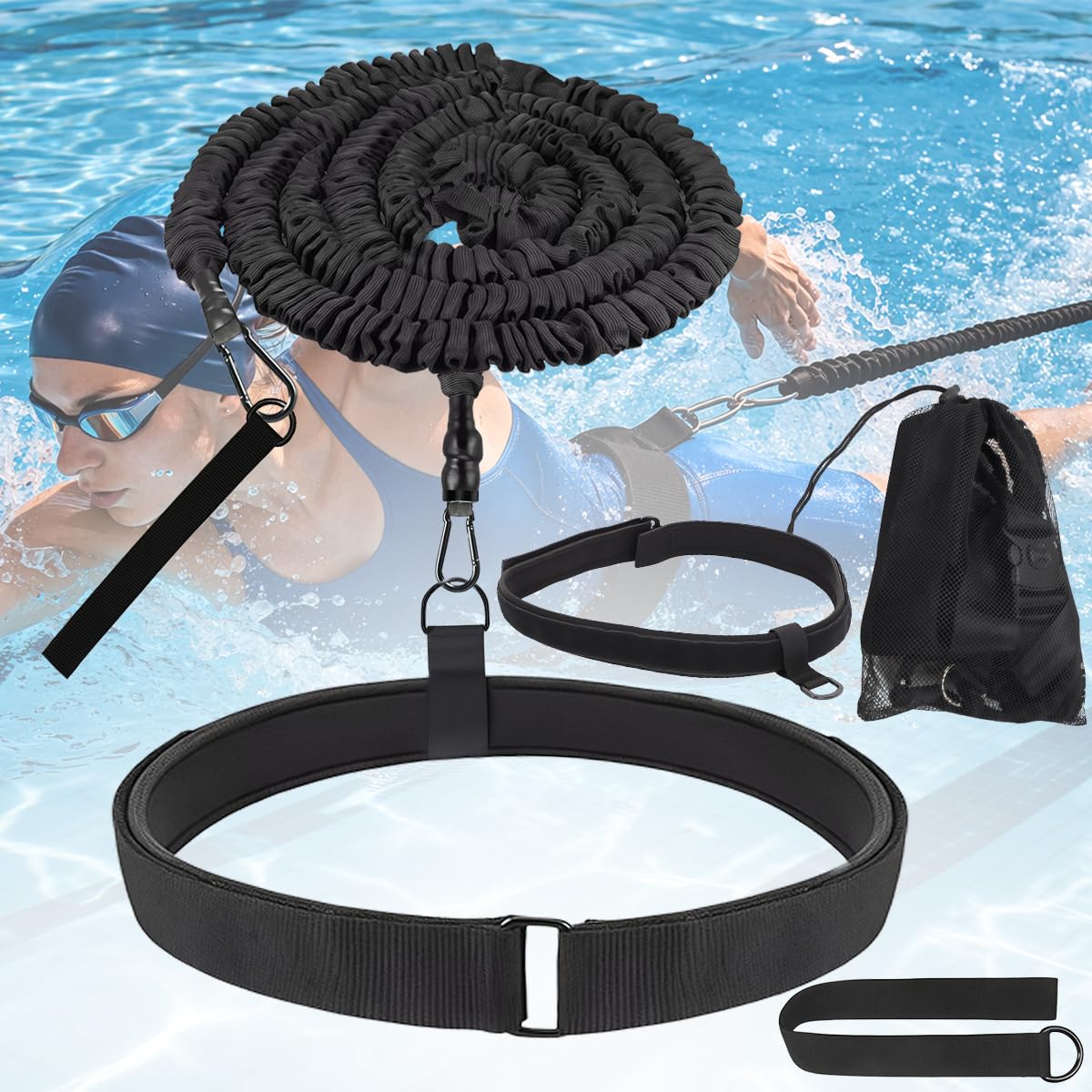 Schwimmseil für Pool Erwachsene, Schwimmgurt für Pool 2.5–7.5M, Schwimmwiderstand, Schwimmseil, Schwimmband für Pool Erwachsene