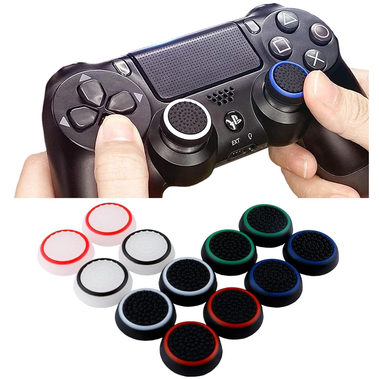 GET IN THE GAME 6 PAIRS/12 PCS PS4 Controller Thumb Grips Soft Silicone Non-Slip Joystick Cover Compatible with PS4/PS3/XBOX ONE/Xbox 360/WII ETC - 12 PCS Thumb Grips-image-41