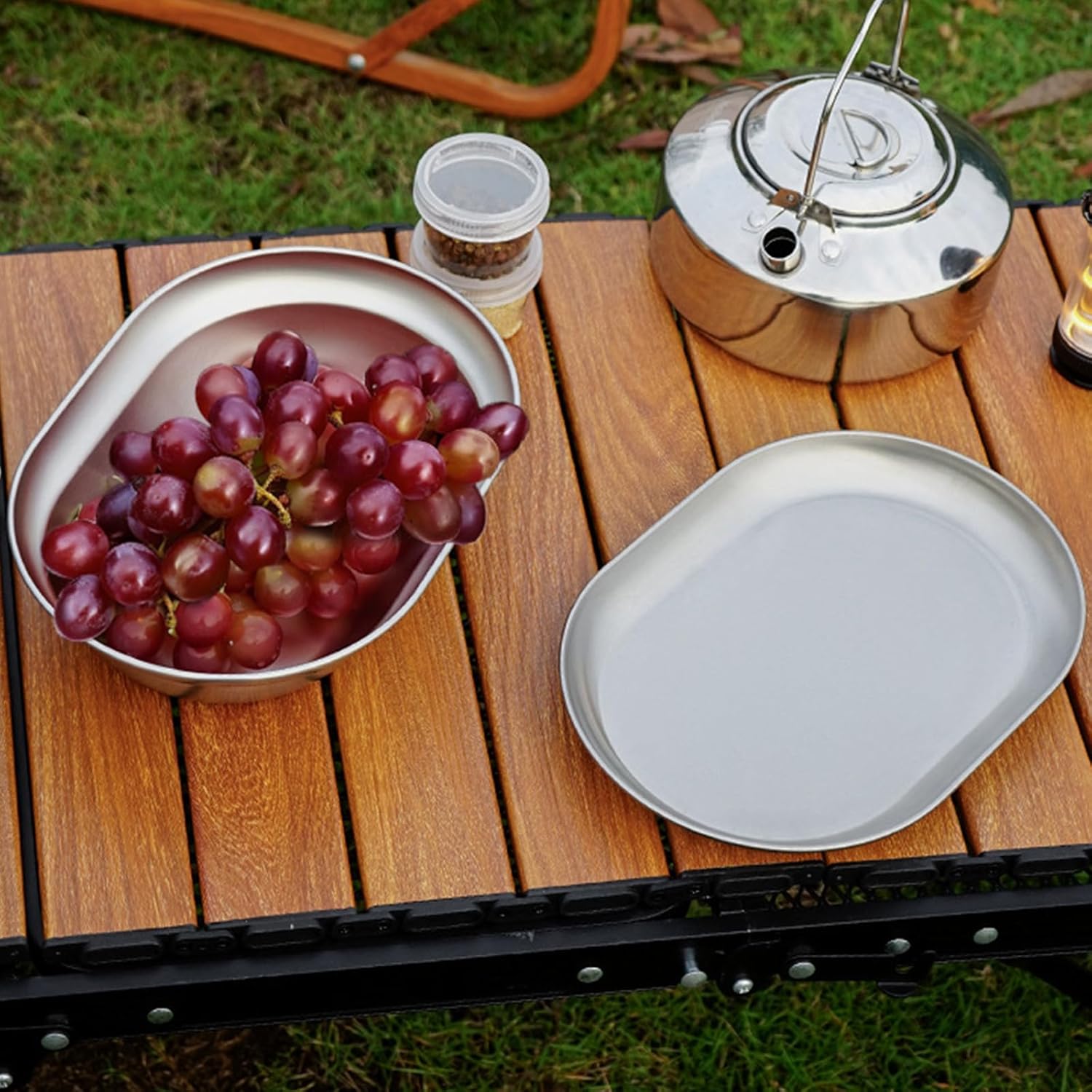Multipurpose Stainless Steel Shallow Plates/Basins Barbecue Tableware Dinnerwares for Outdoor Cooking Camping Cookware Set