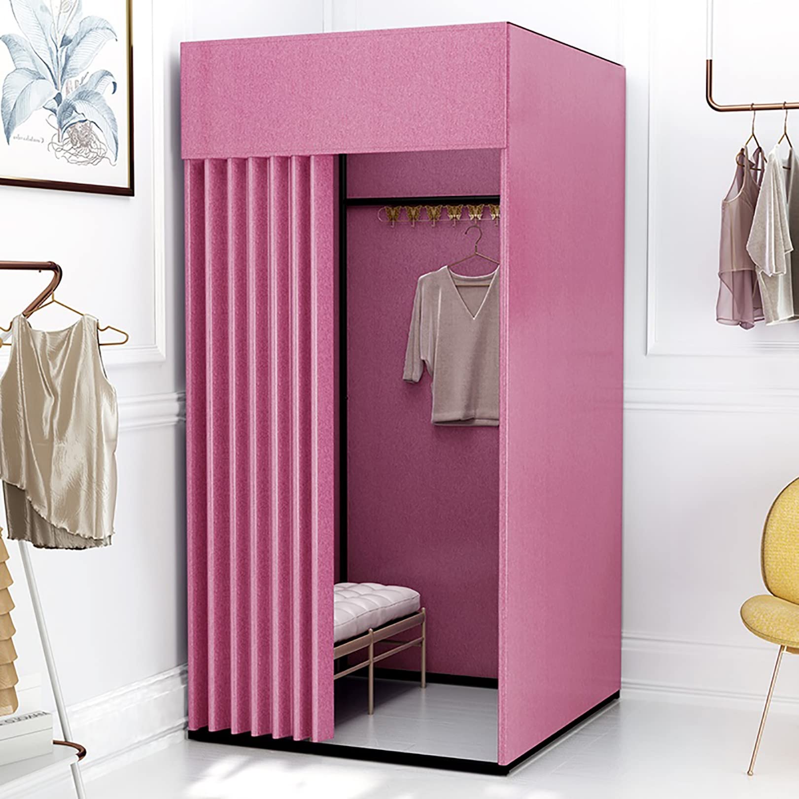 Cabine d'essayage carrée amovible avec cadre métallique pour boutique
