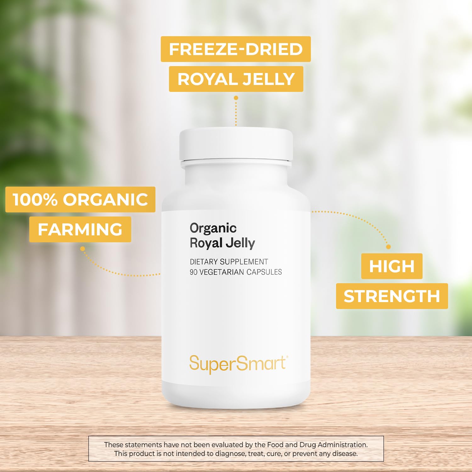 Supersmart - Organic Royal Jelly 300mg per Day (High Strength 4% 10-HDA) - Freeze-Dried Fresh Royal Jelly Supplement | Non-GMO & Gluten Free - 90 Vegetarian Capsules — Amazon image 3