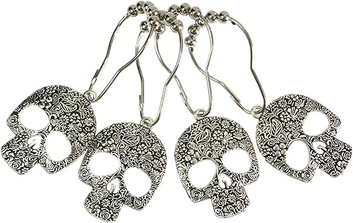 Miniatura 4 de Juego de 12 ganchos decorativos para cortina de ducha con calavera de azúcar, acero inoxidable, esqueletos inoxidables, anillos para cortina de