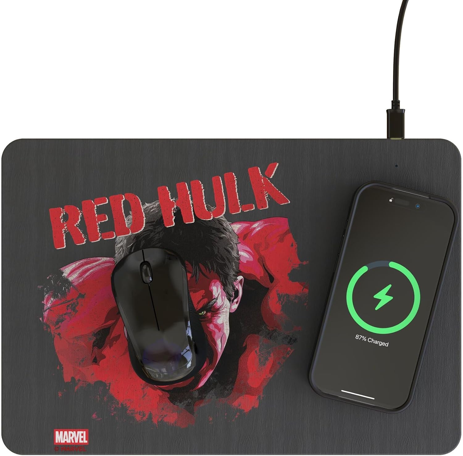 Marvel Avengers Red Hulk Badge 15-Watt Wireless Charger and Mouse Pad