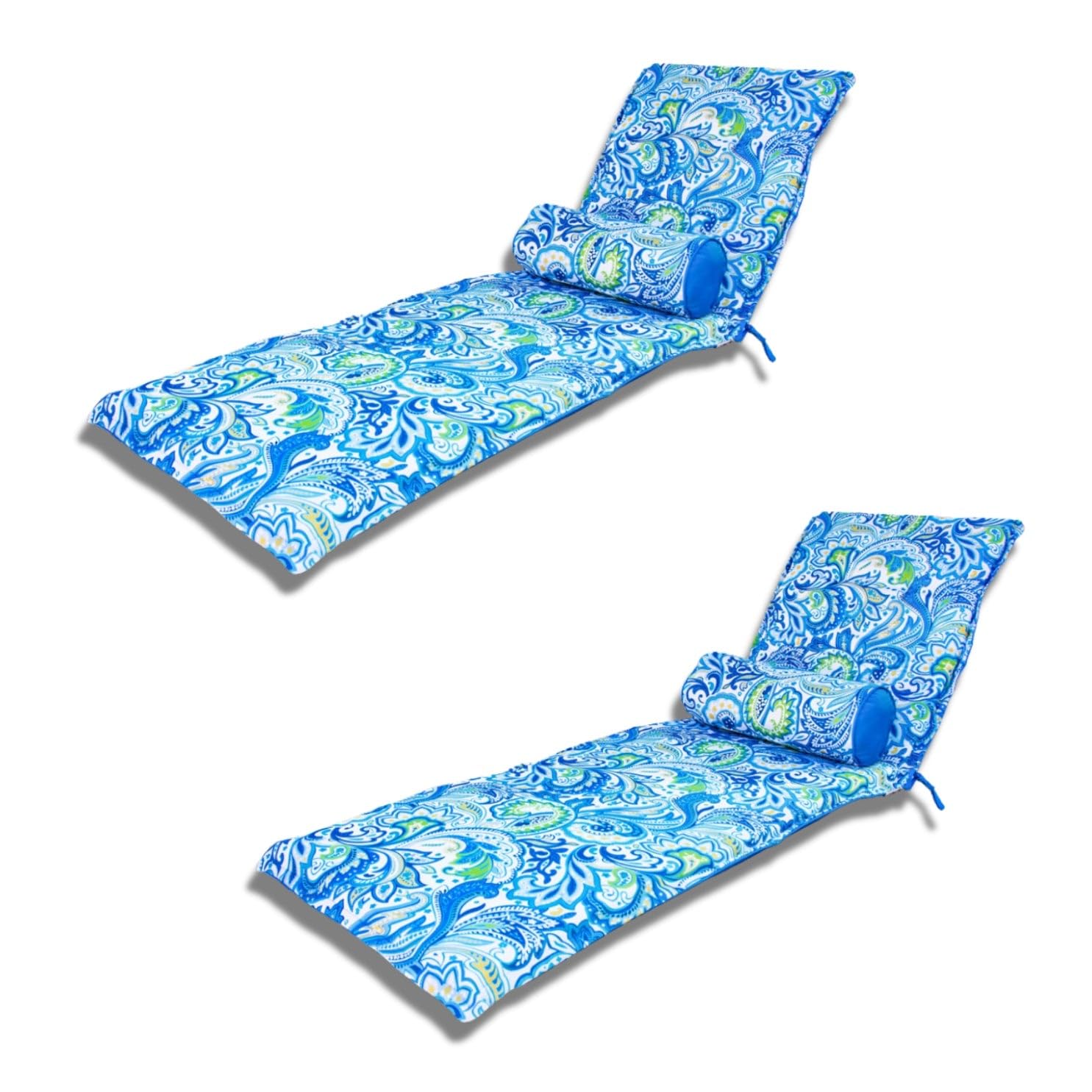 Juego de 2 Cojines para Tumbona con 2 reposacabezas - Impermeables, Resistentes a los Rayos UV y cómodos - Estampado Arabesco - Déco Arts