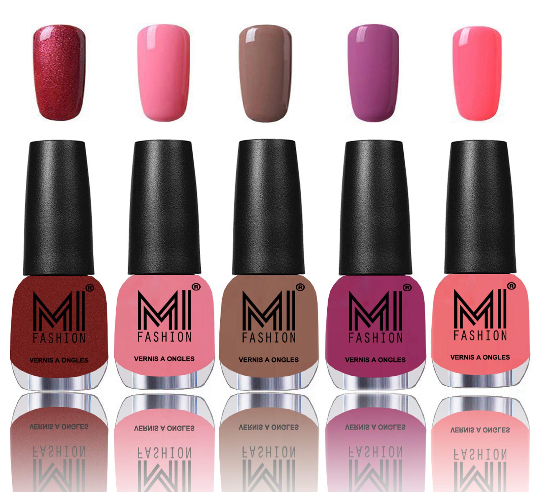 MI Fashion� 7 Days Lasting Premium Nail Polish Shades Lava Lust,Doll Pink,Dark Nude,Pucker Up Plum and Pink mania-image-49